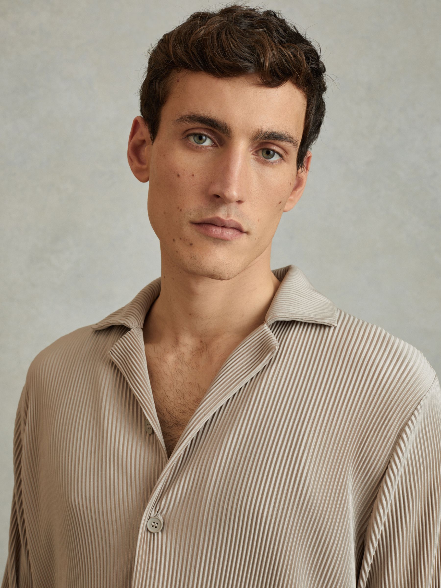 Plisse Cuban Collar Shirt in Champagne