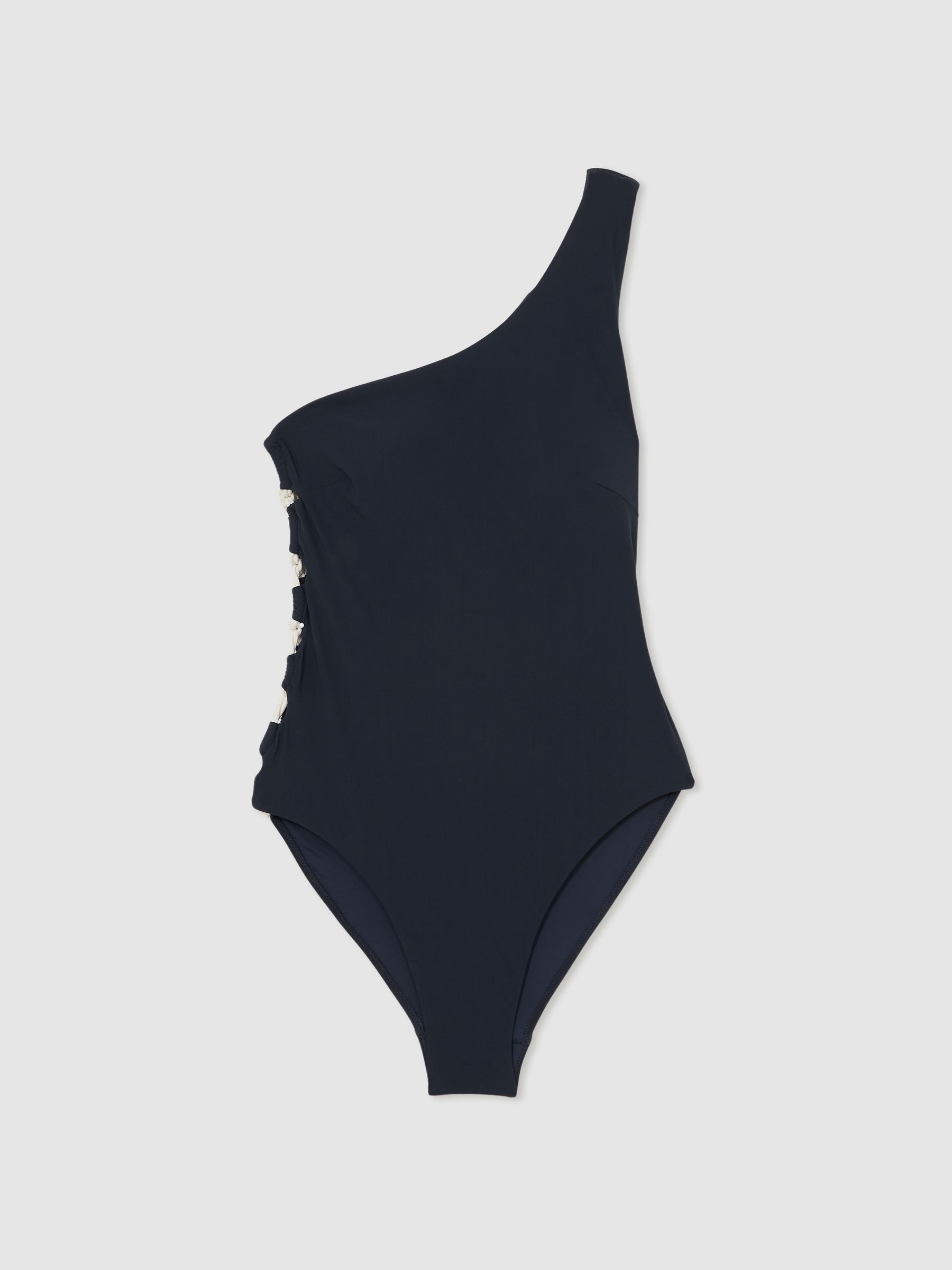 One-Shoulder Rope-Cord Swimsuit in Navy