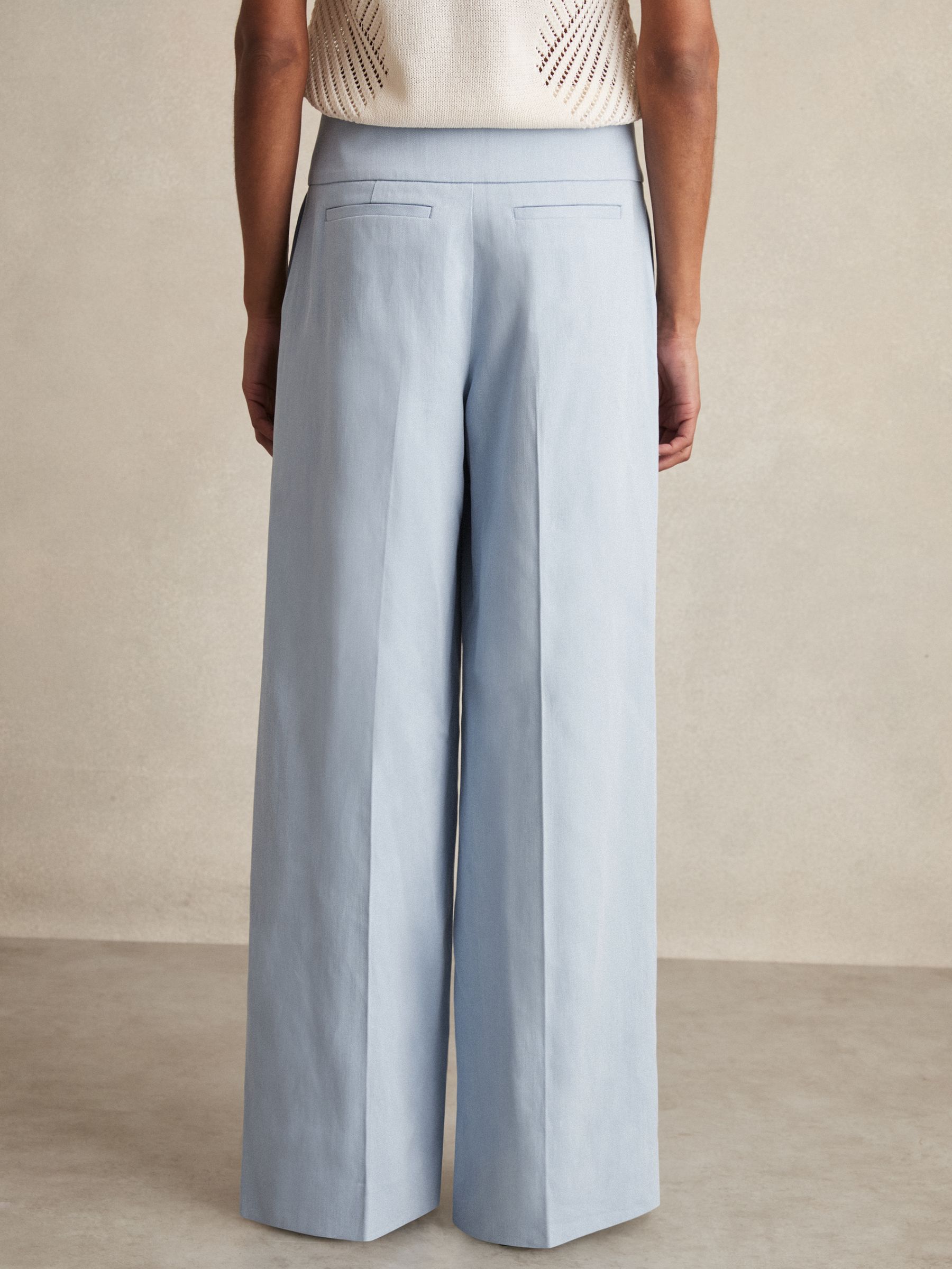 Lyocell-Linen Wide-Leg Trousers in Blue