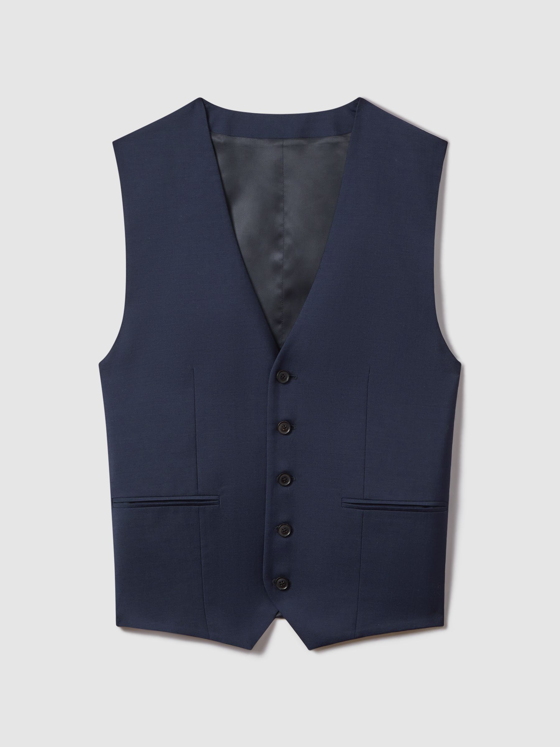 Destiny Navy Wool Single Breasted Slim Fit Waistcoat