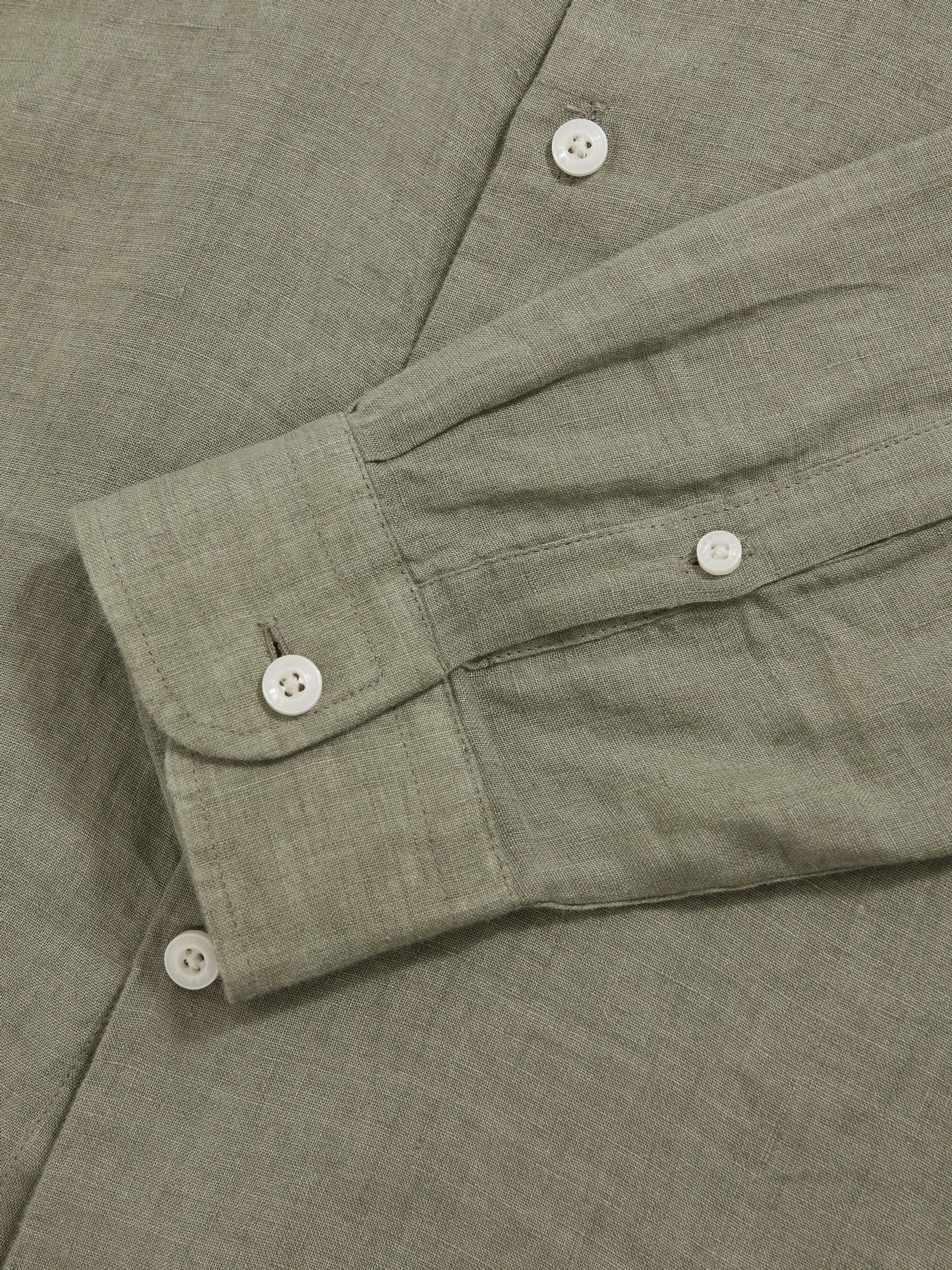 Linen Button-Through Shirt in Thyme Green