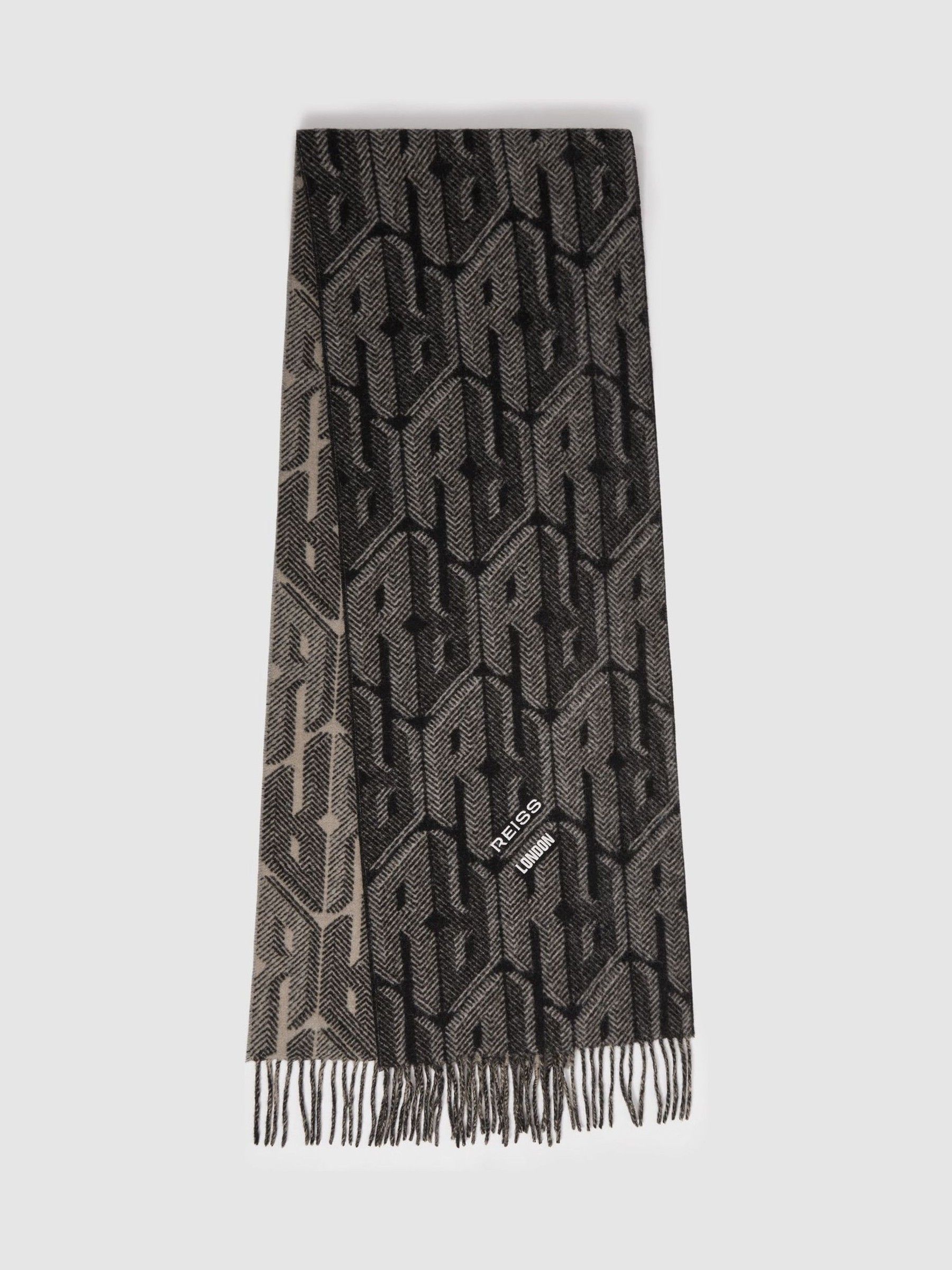 Wool and Cashmere Jacquard Scarf in Black/Grey