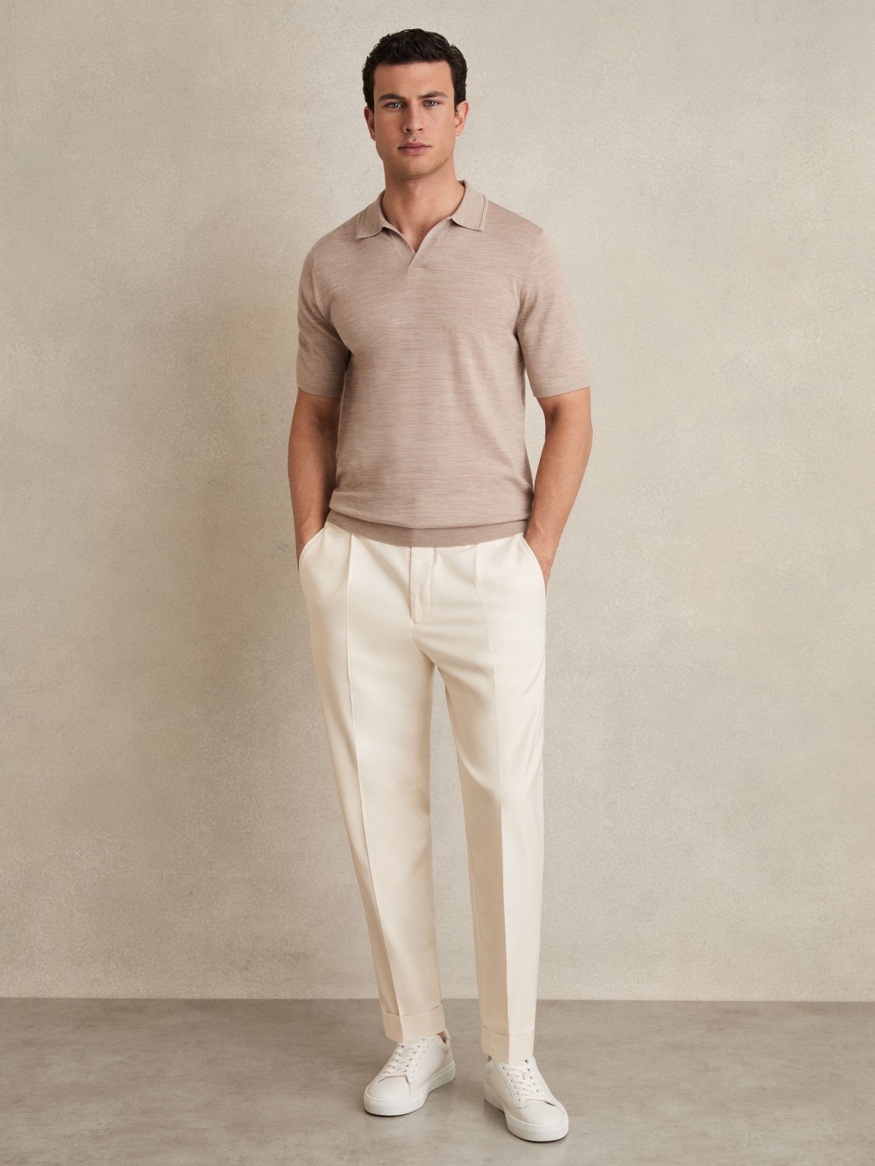 Relaxed Drawstring Trousers with Turn-Ups in Ecru