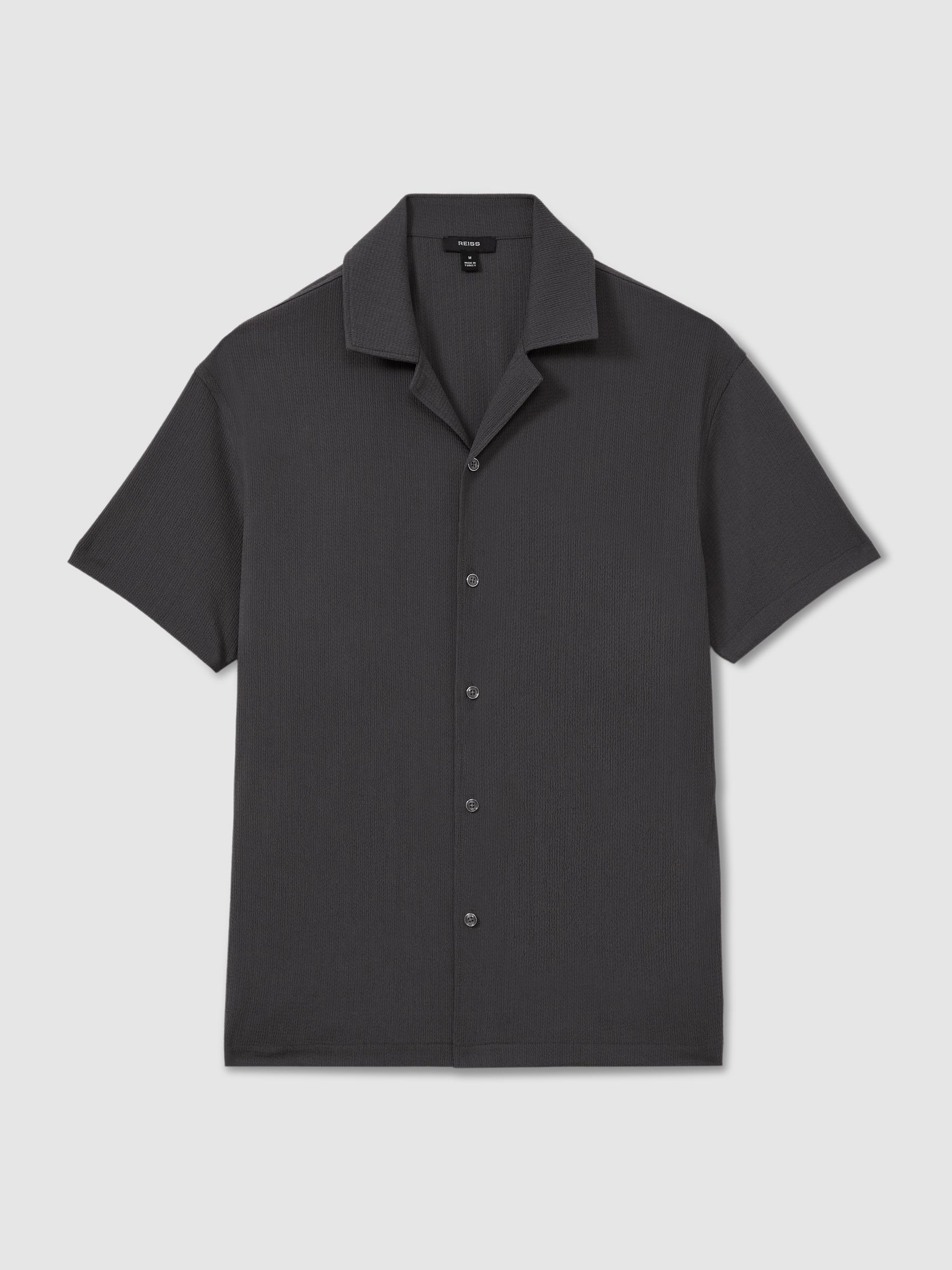 Textured Crepe Cuban Collar Shirt in Steel Grey