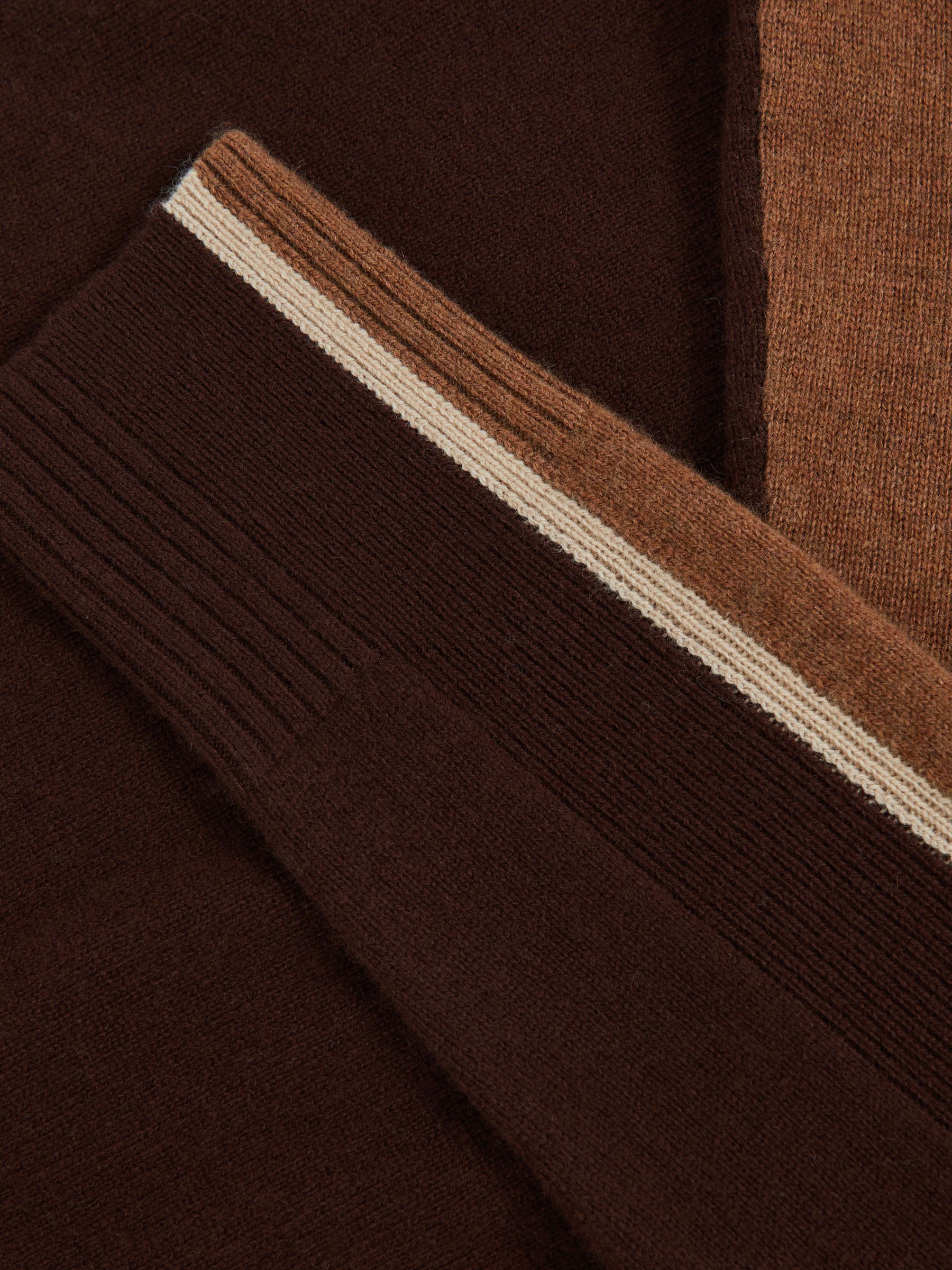Wool-Blend Colour-Block Jumper With Cashmere in Burgundy/Tan