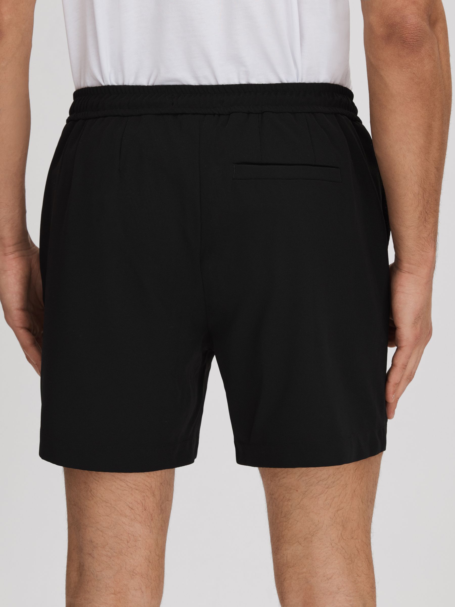 Textured Drawstring Shorts in Black