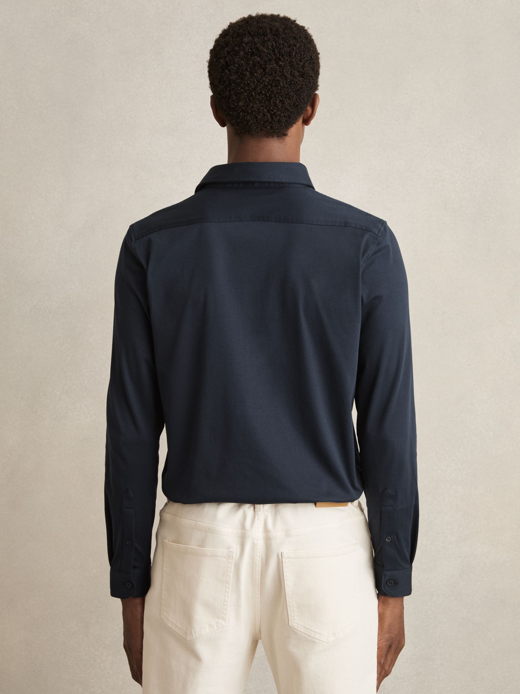Air-Water Cotton Button-Through Shirt in Navy
