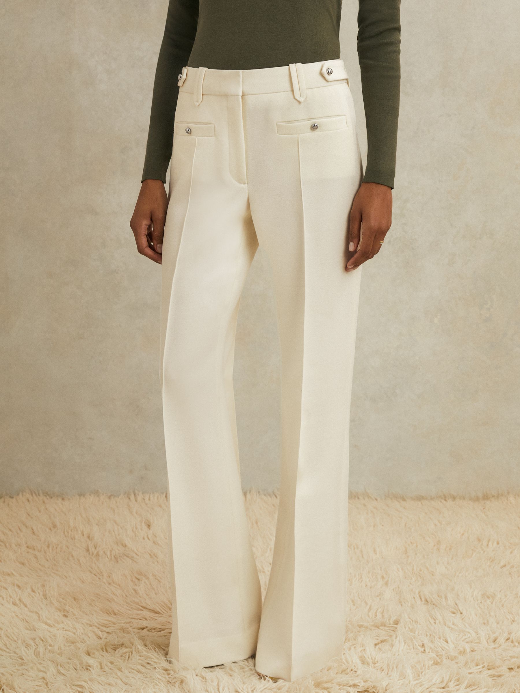 Atelier Wool Stud Flared Trousers in White