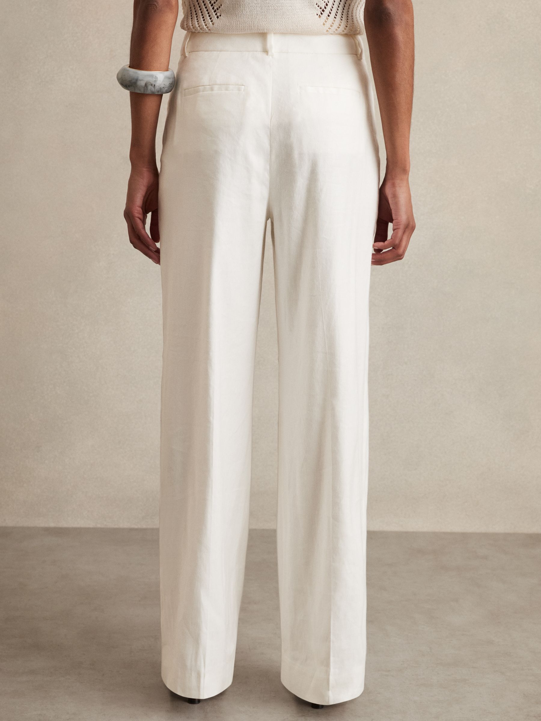 Linen-Blend Wide-Leg Trousers in White