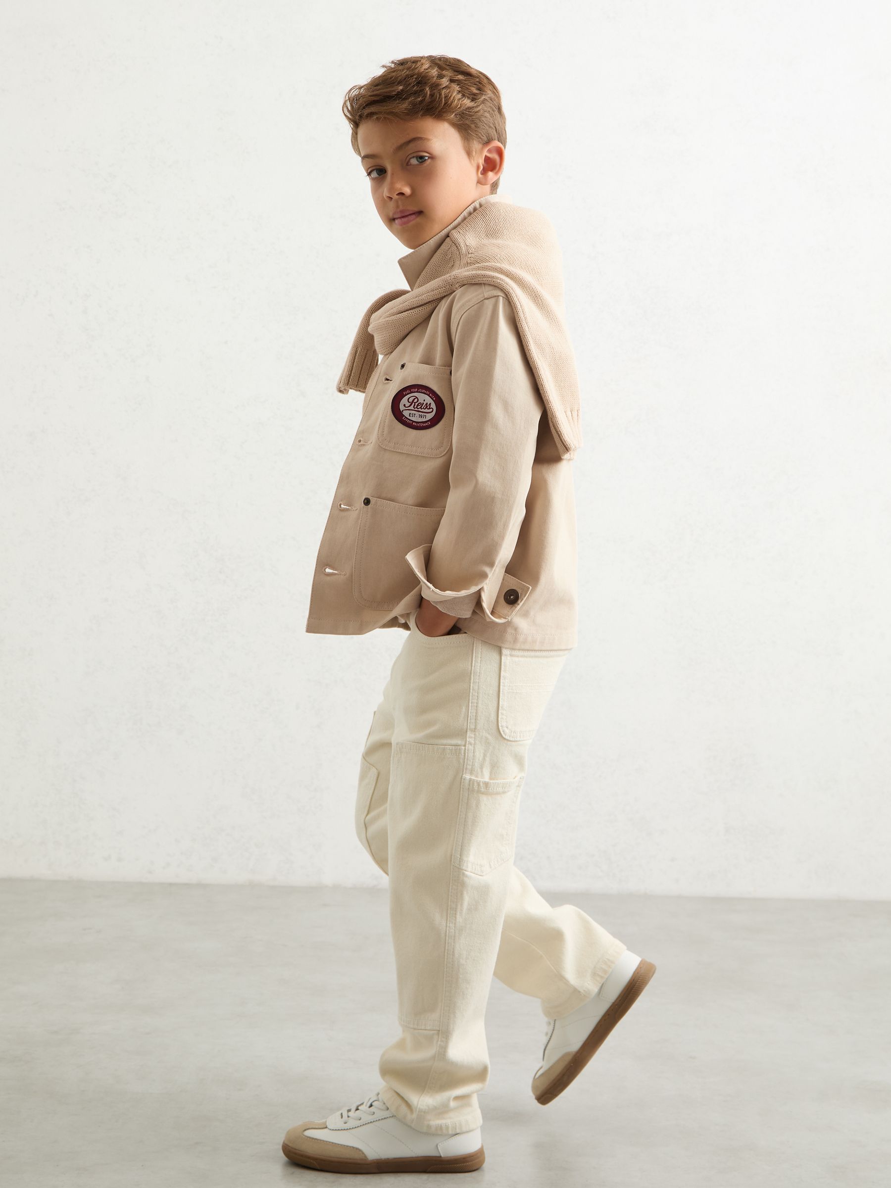 9-13 yrs Denim Motor Cars Overshirt in Off White