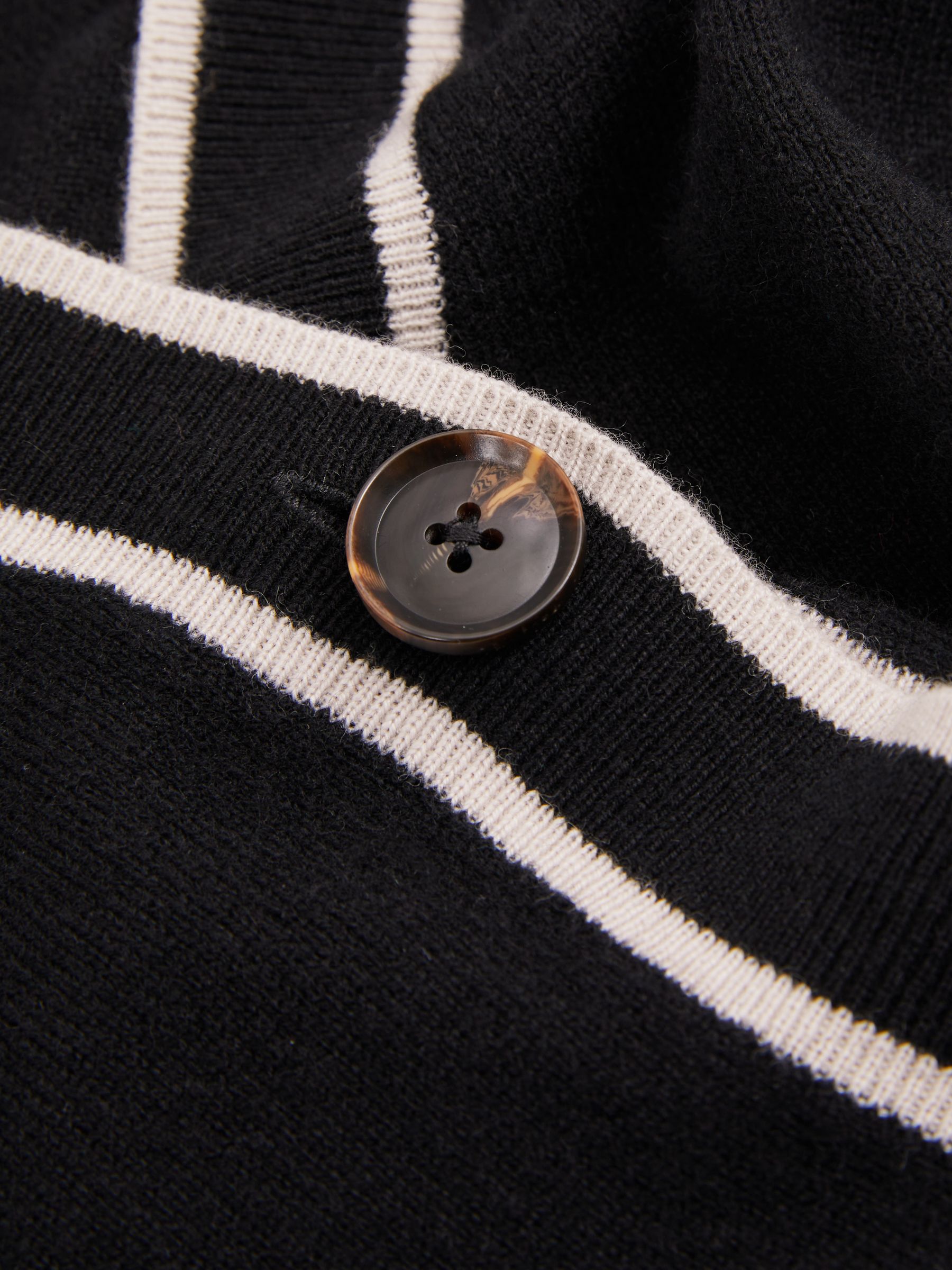 Wool Blend Contrast Tipped Cardigan with Cashmere in Black/Stone