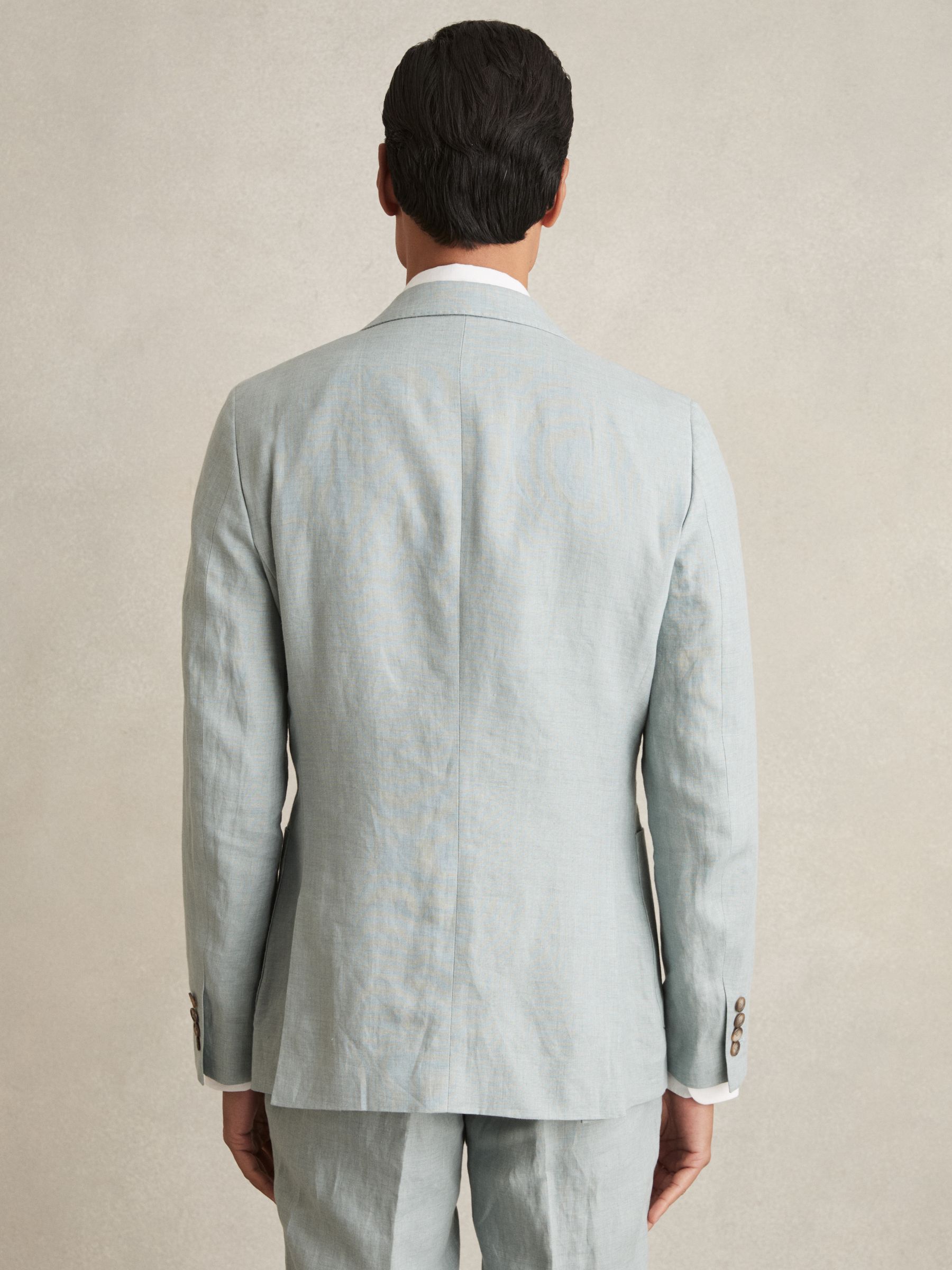 Linen Single-Breasted Suit Blazer Slim-Fit in Ocean Green