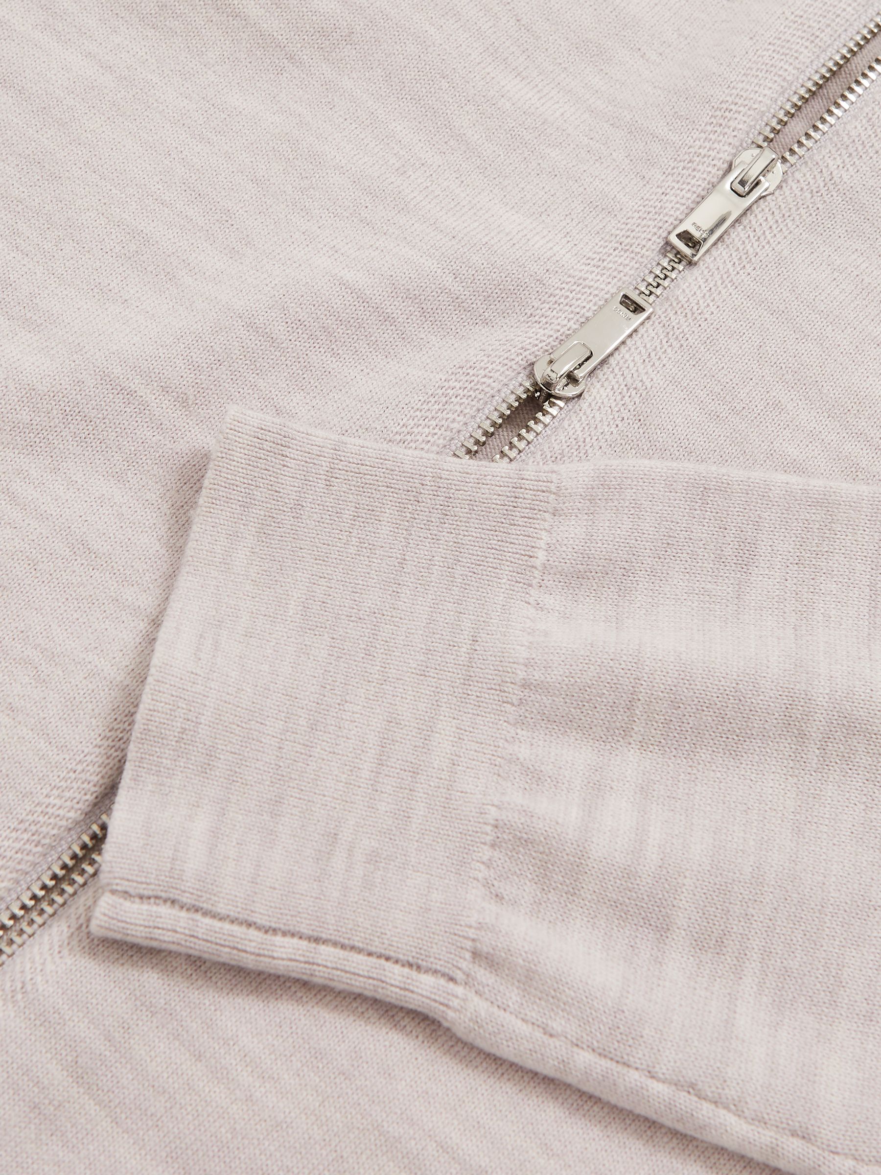 Merino Wool Zip Through Cardigan in Wicker Brown Melange