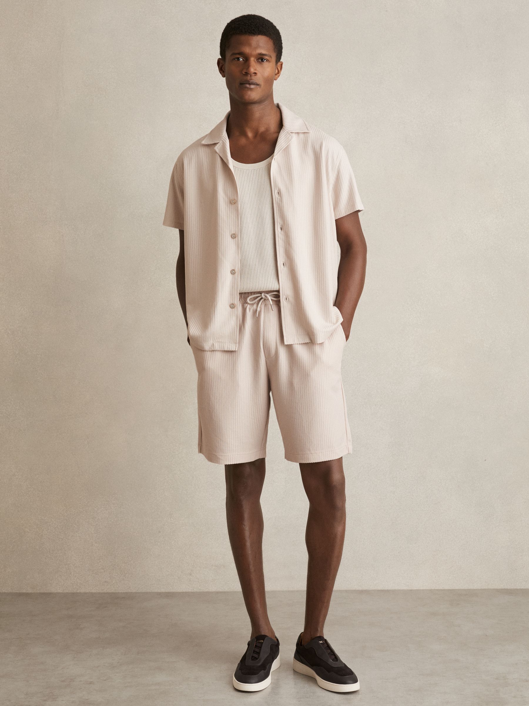 Textured-Knit Cuban-Collar Shirt in Champagne