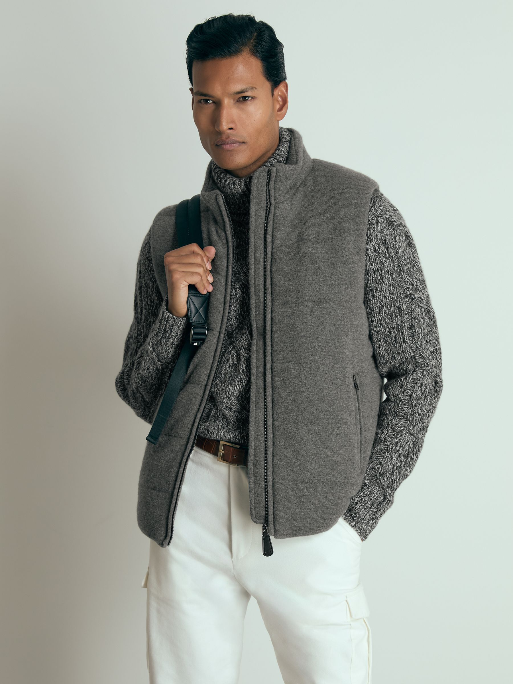 Atelier Cabled-Cashmere Roll-Neck Jumper in Black/White