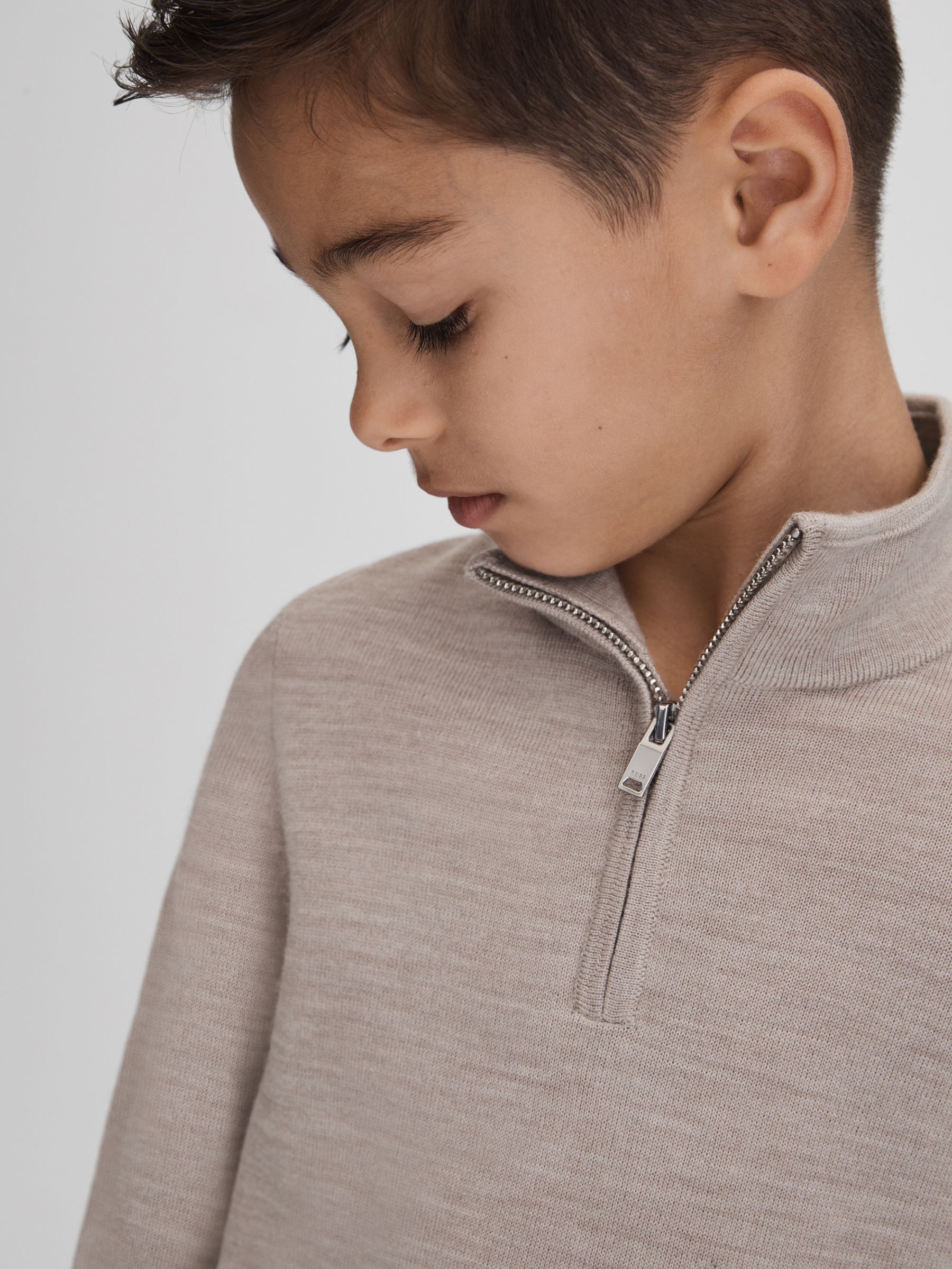 9-13 yrs Wool Half-Zip Funnel Neck Jumper in Wheat Melange