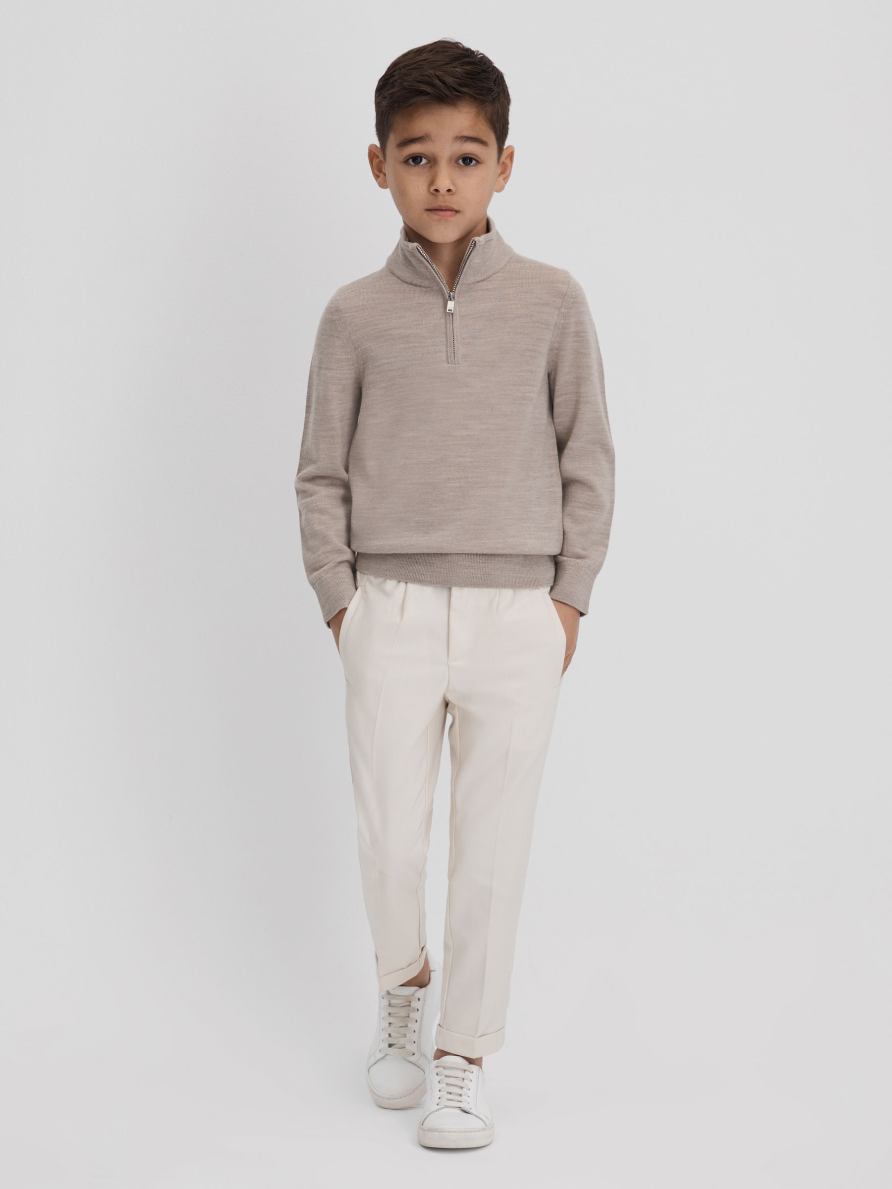 3-9 yrs Wool Half-Zip Funnel Neck Jumper in Wheat Melange