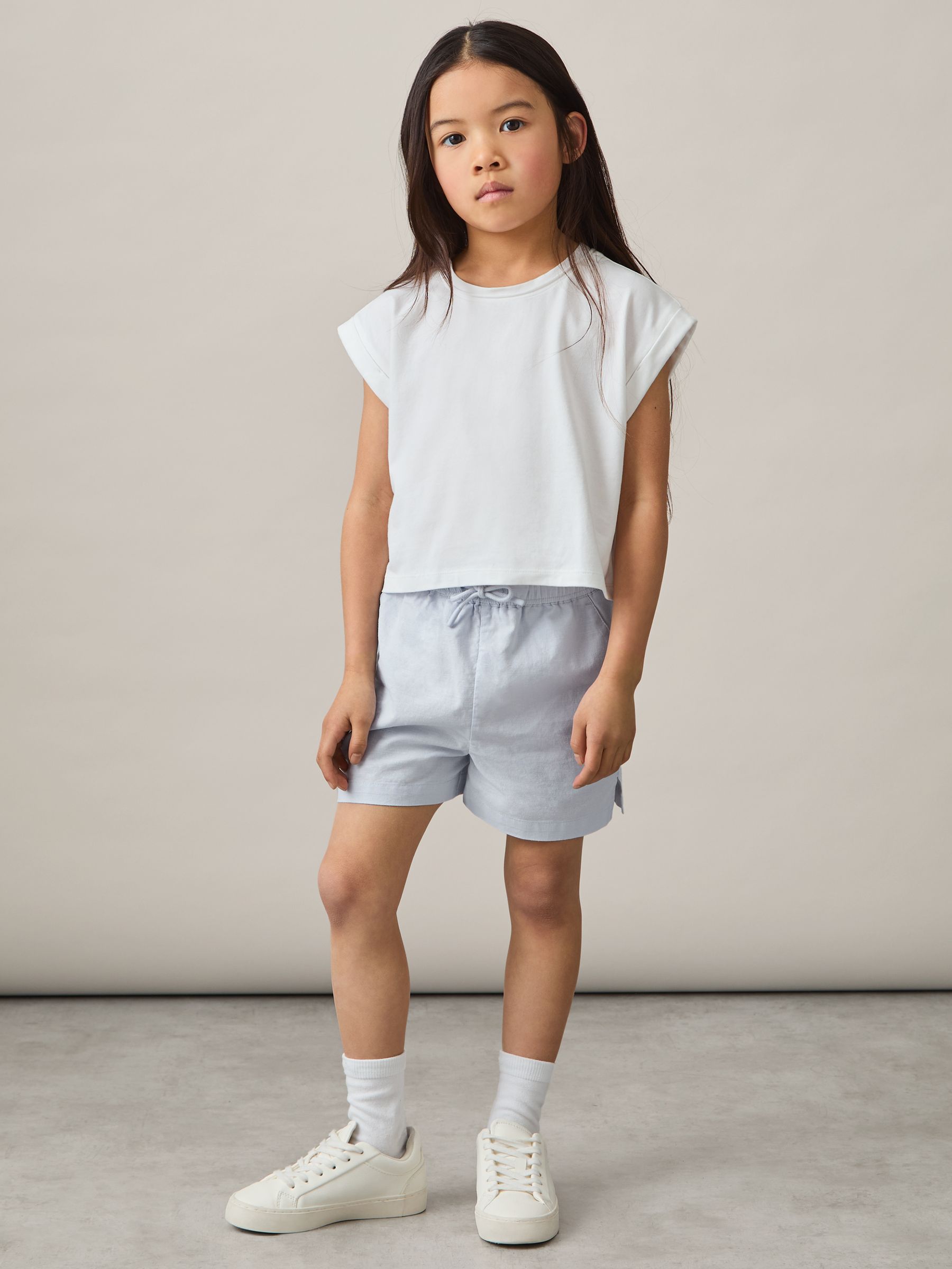 4-9 yrs Cotton-Linen Drawstring Shorts in Soft Blue