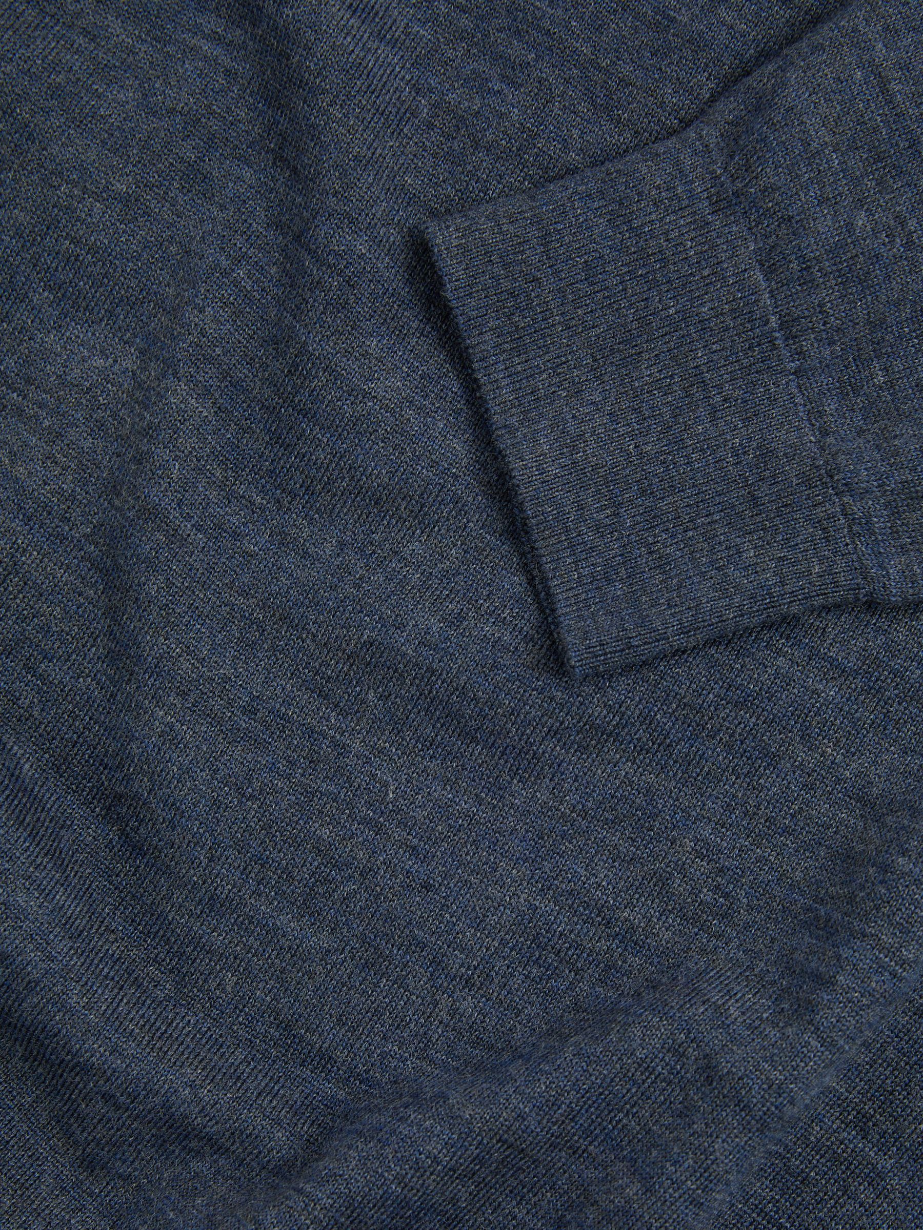 Merino Wool Half-Zip Funnel Neck Jumper in Dark Airforce Blue Melange