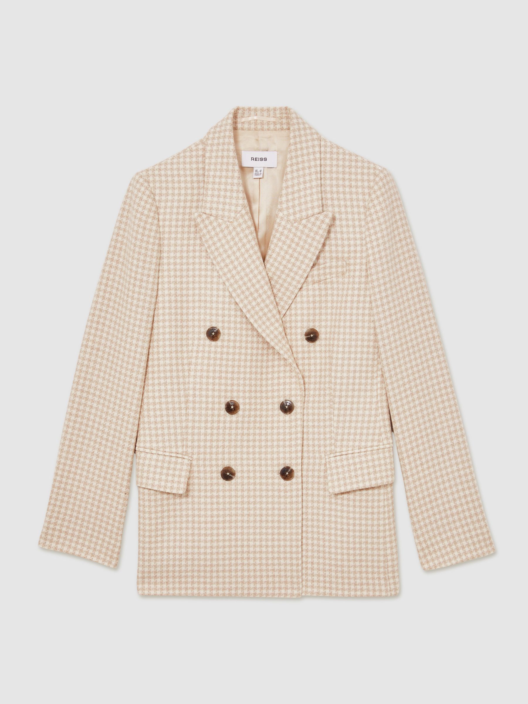 Petite Double Breasted Check Blazer With Wool in Neutral Check