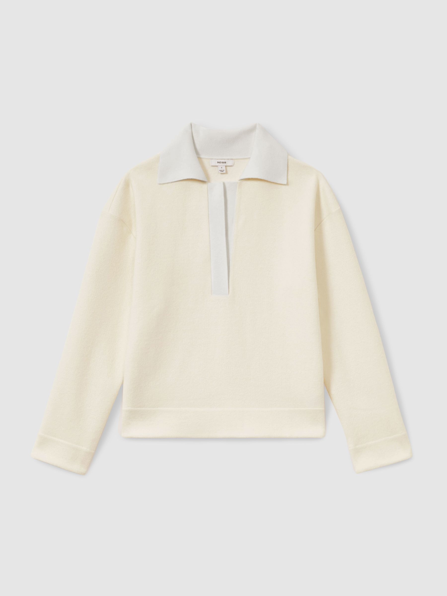 Wool-Cotton Blend Open-Placket Shirt in Cream