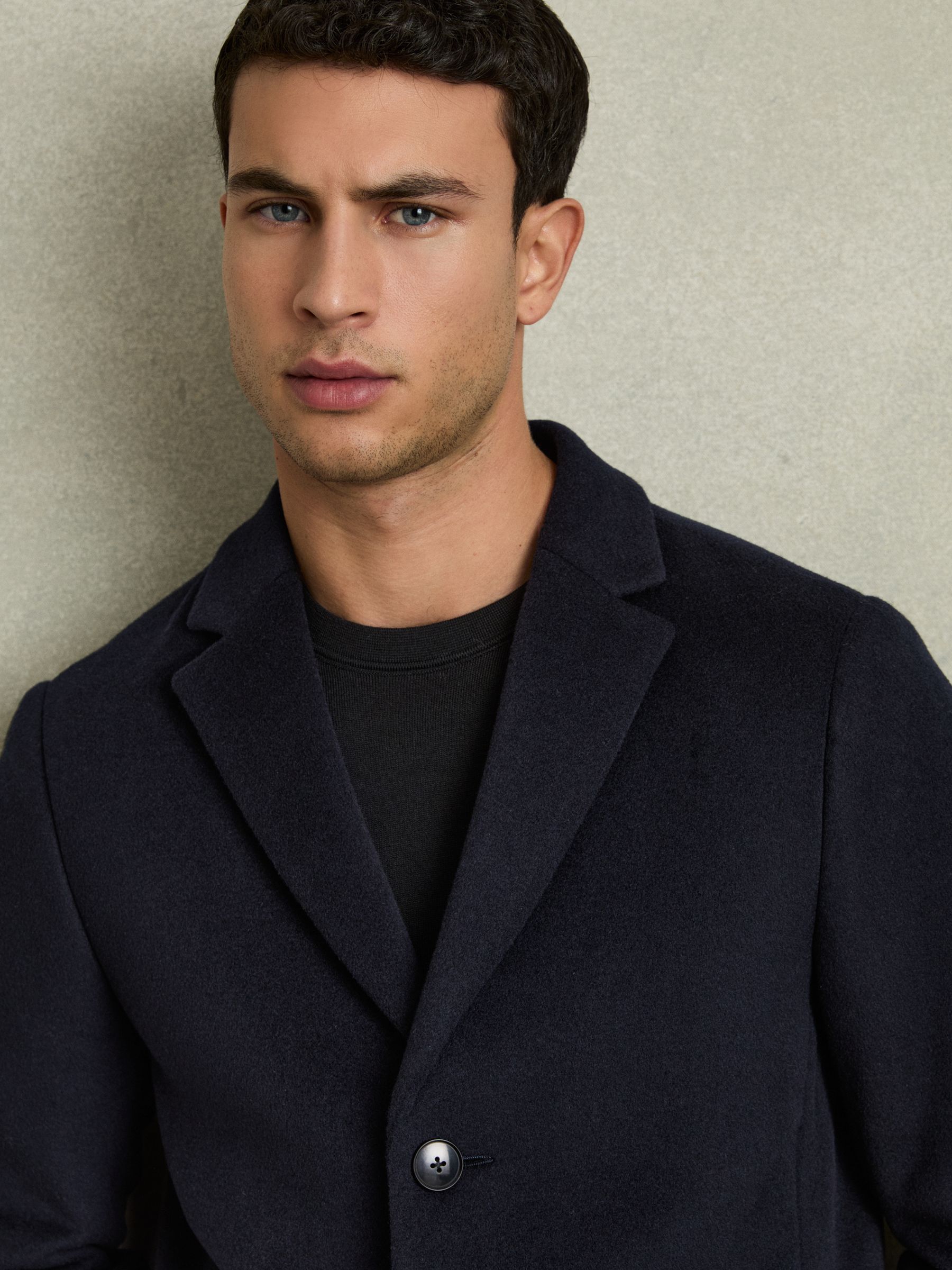 Wool Blend Single Breasted Epsom Overcoat in Navy