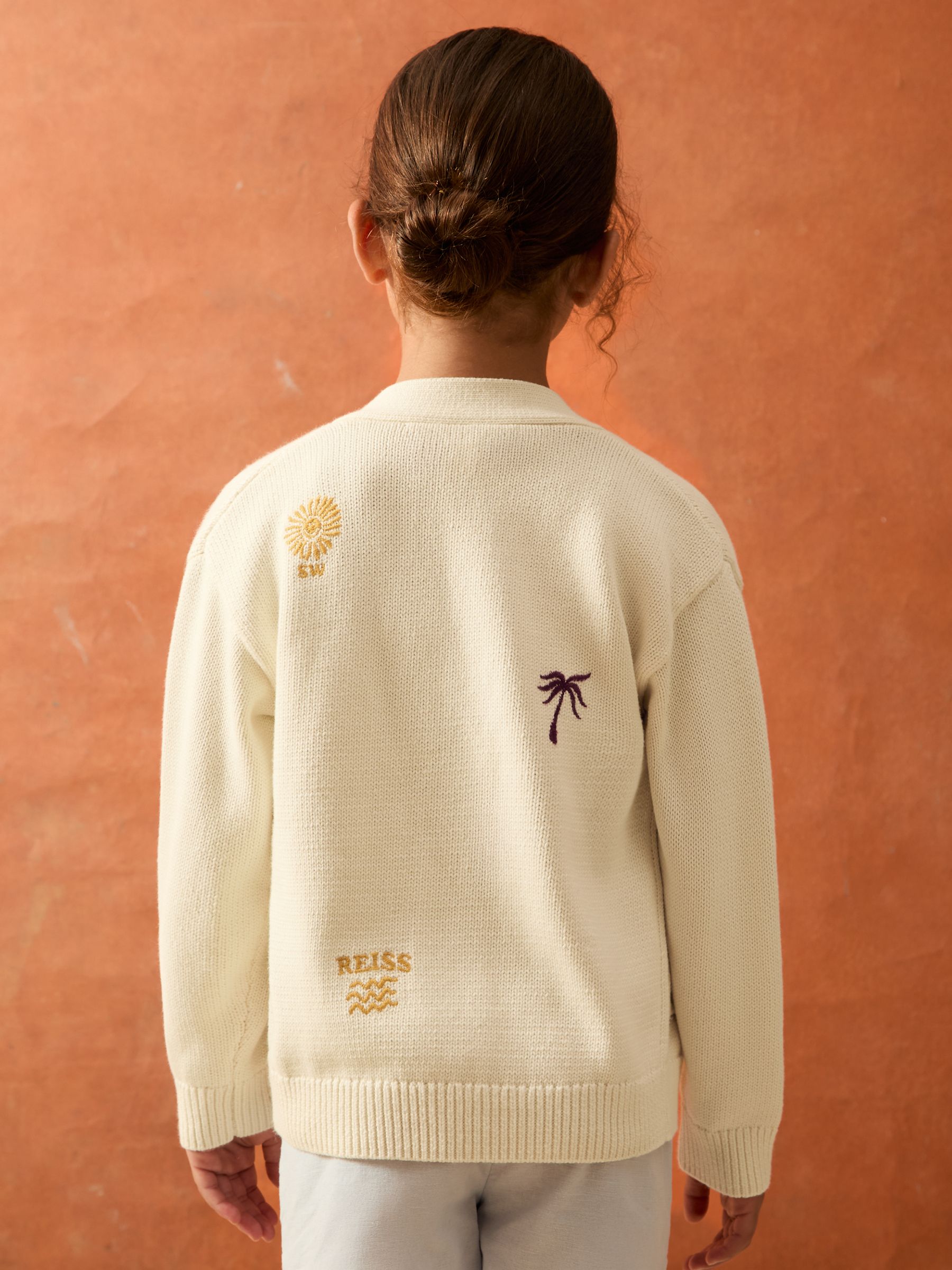9-13 yrs SmileyWorld | Reiss Embroidery Cardigan Unisex Fit in Off White
