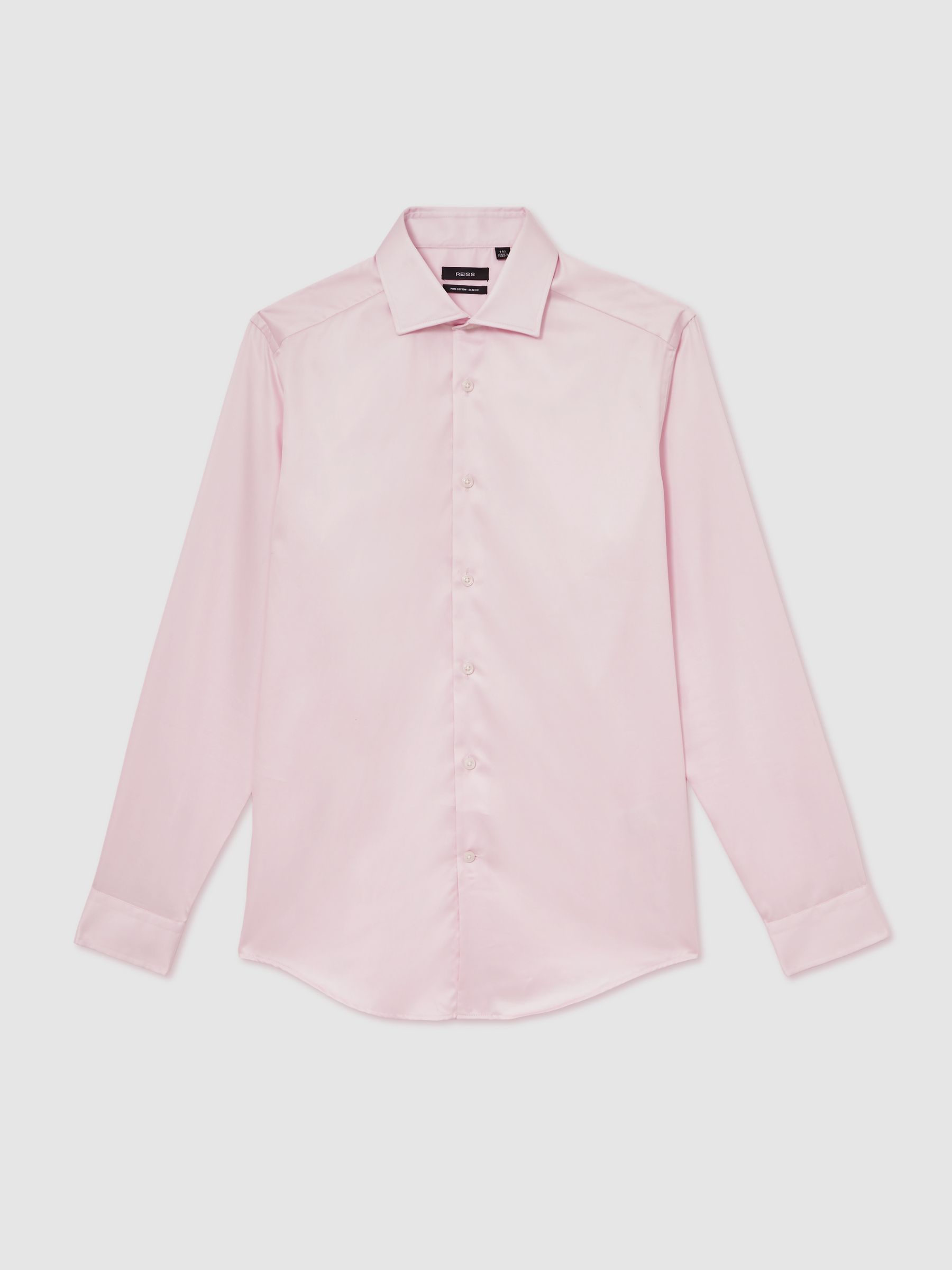 Slim Fit Cotton Sateen Shirt in Pink