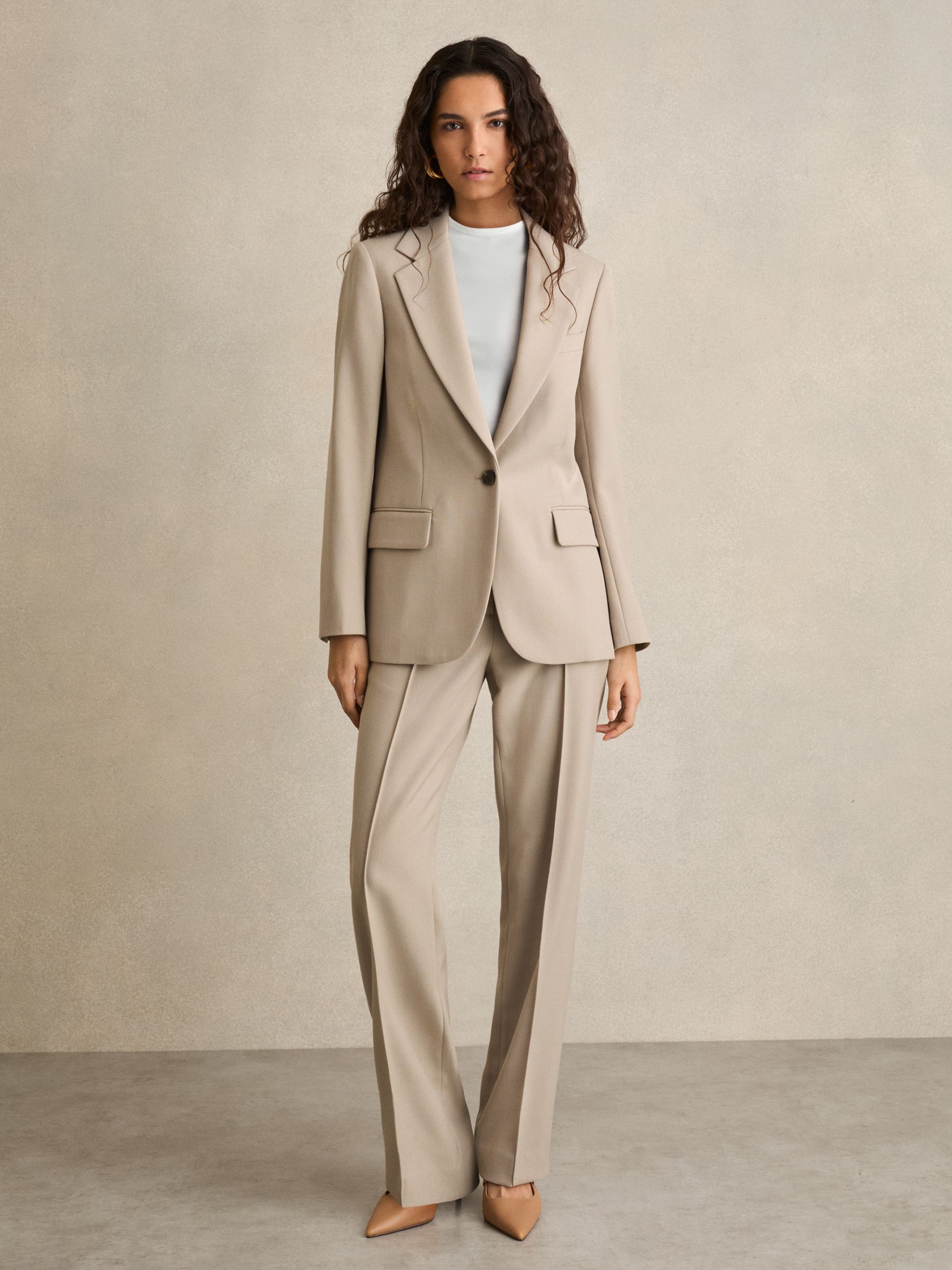 Straight-Leg Textured  Wool-Blend Suit Trousers in Neutral