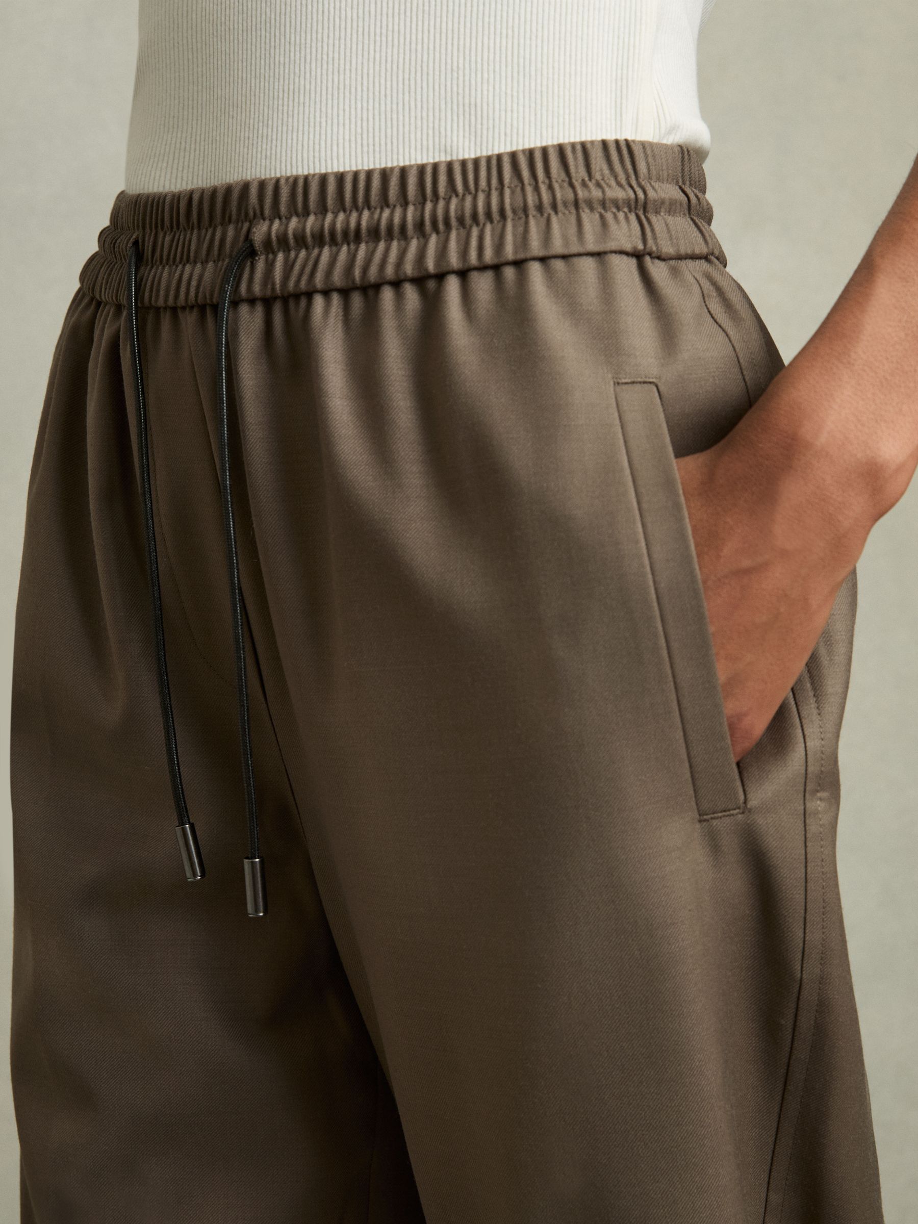 Wool-Blend Drawstring-Waist Tapered Trousers in Mink Neutral
