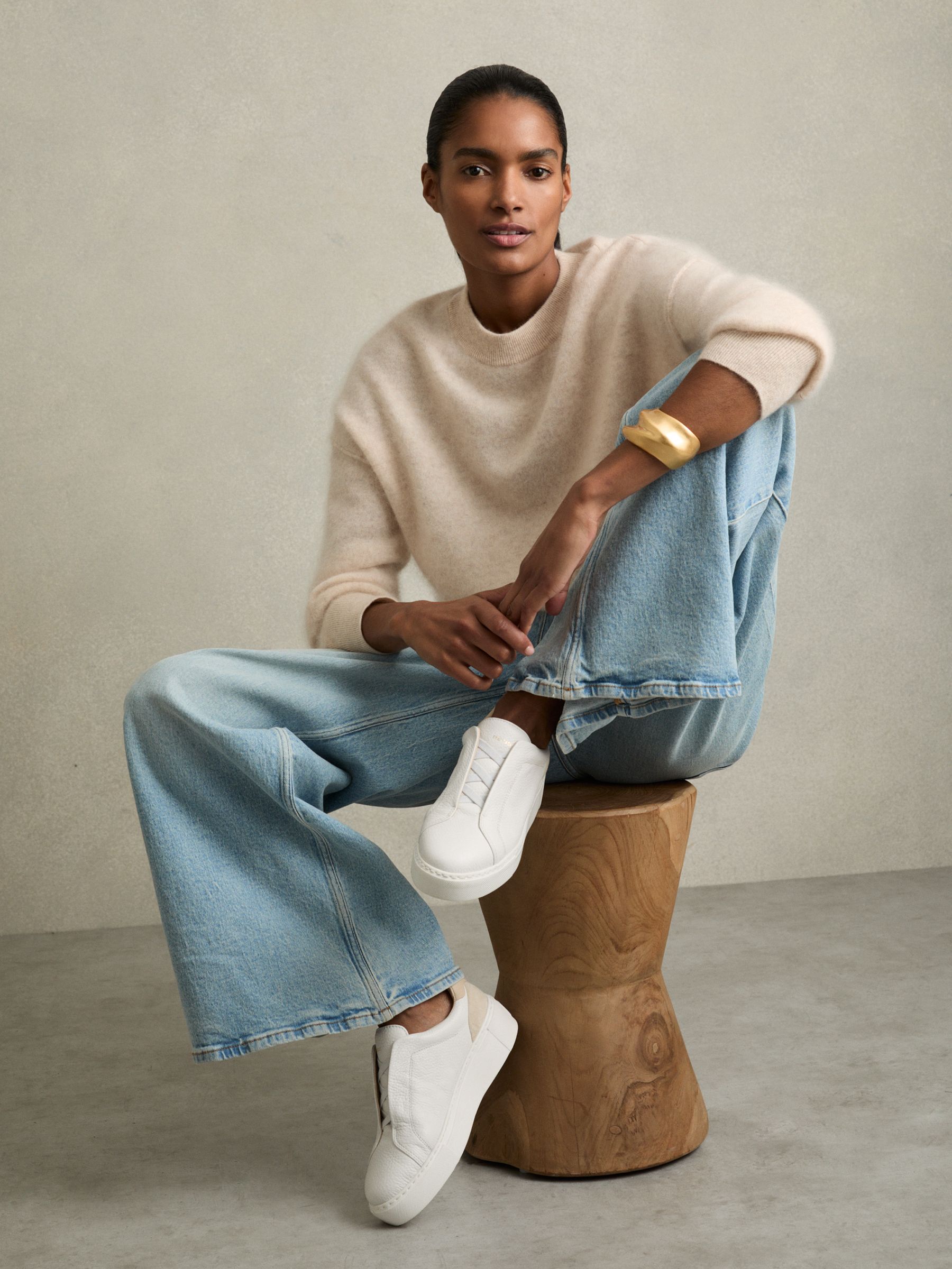 Leather Slip-On Trainers in White