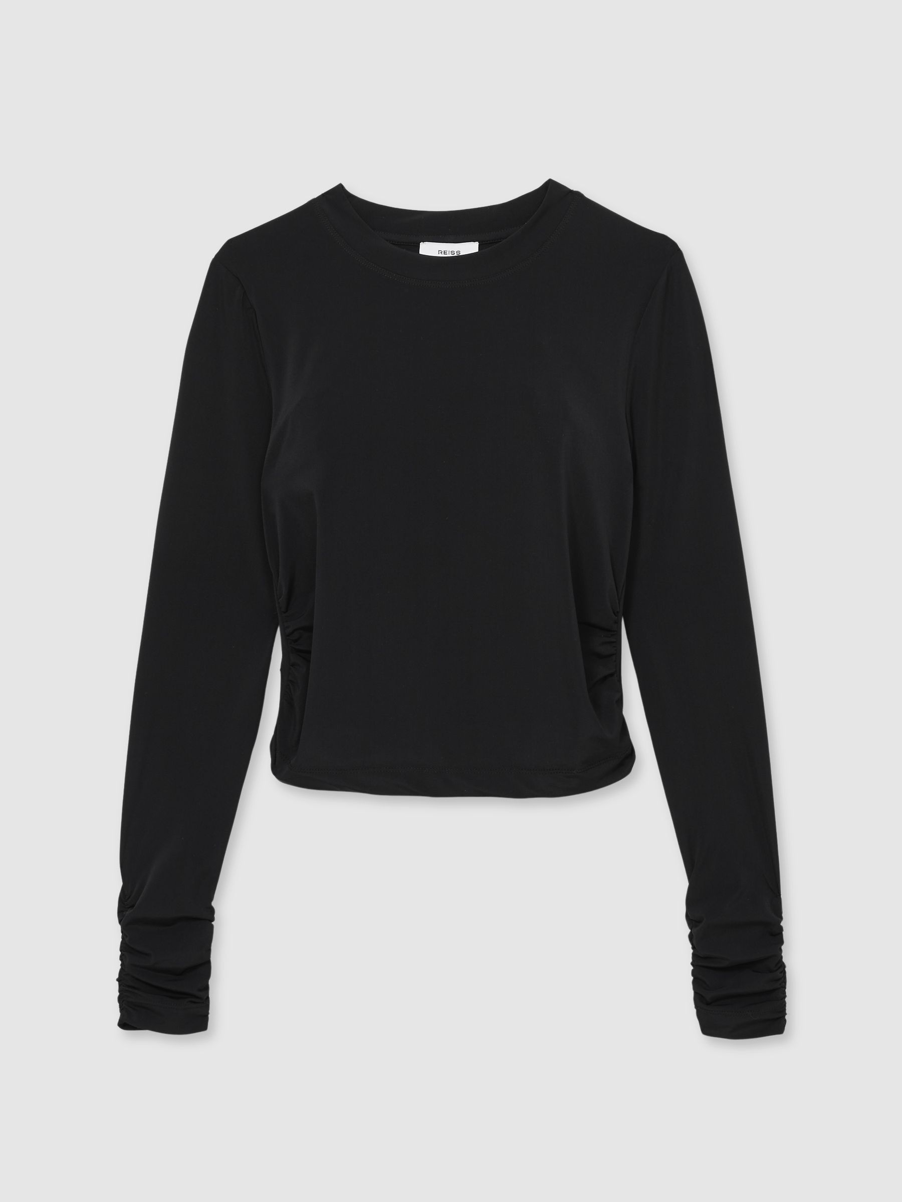 Jersey-Stretch Ruched Cropped Top in Black