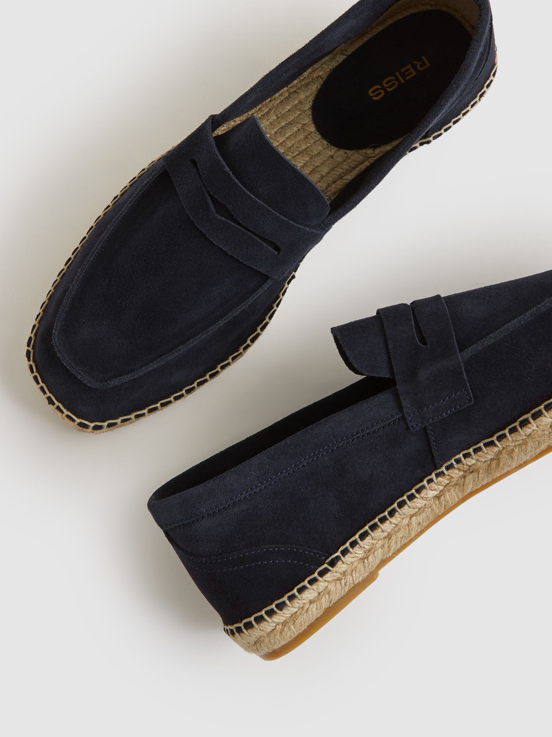 Suede Penny-Strap Espadrilles in Navy