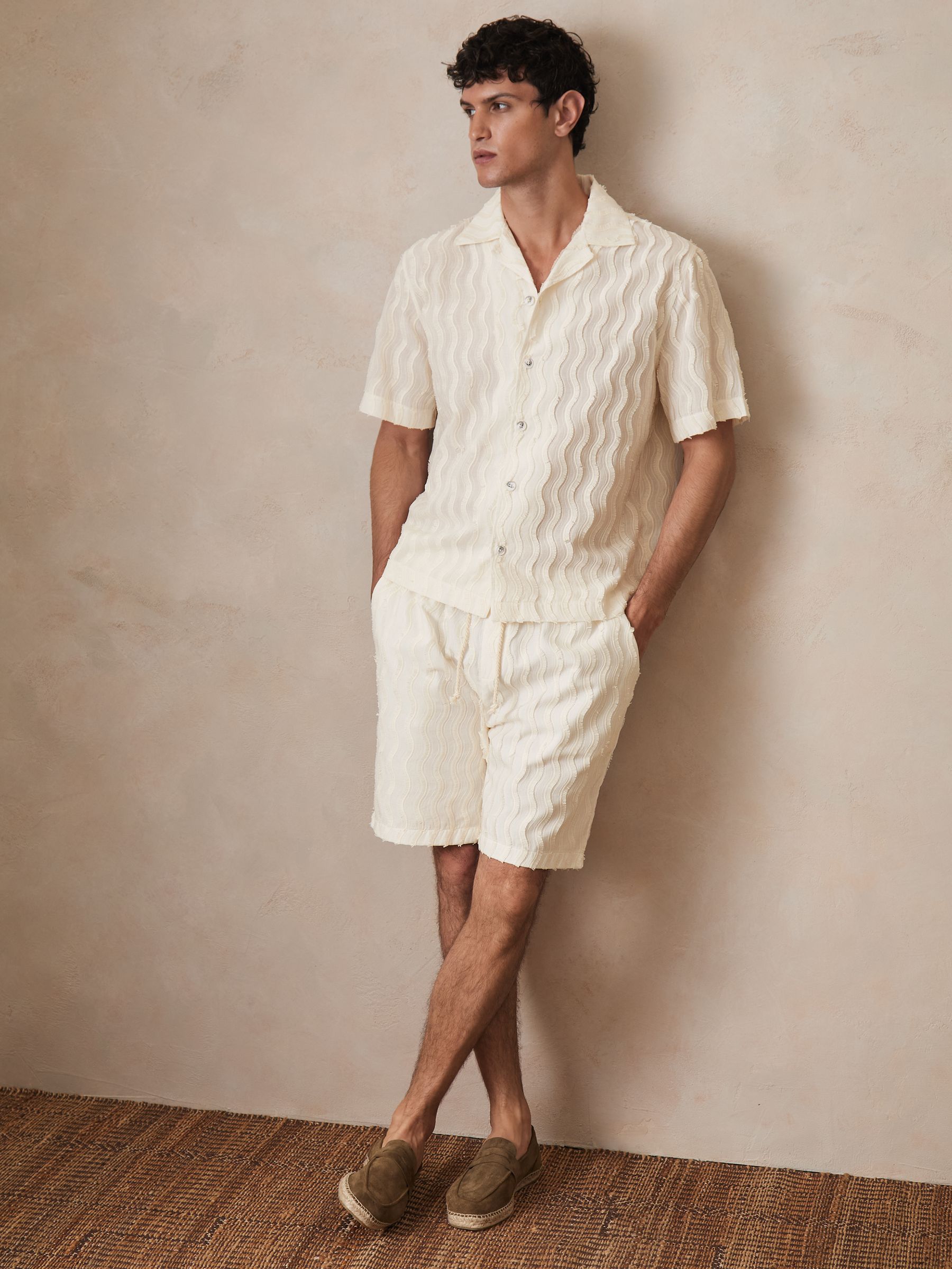 Reiss | Ché Fringed-Wave Shirt in Off White