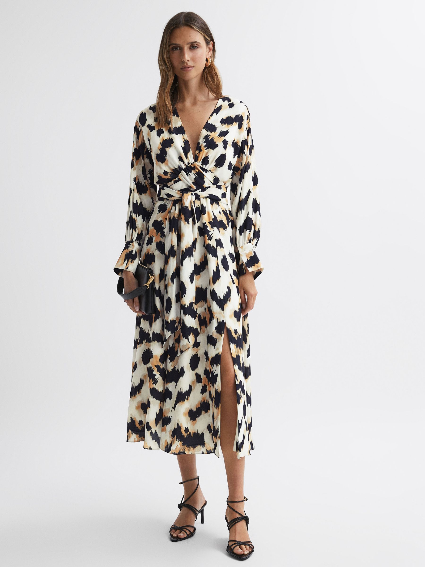 Animal Print Midi Dress in Black/White