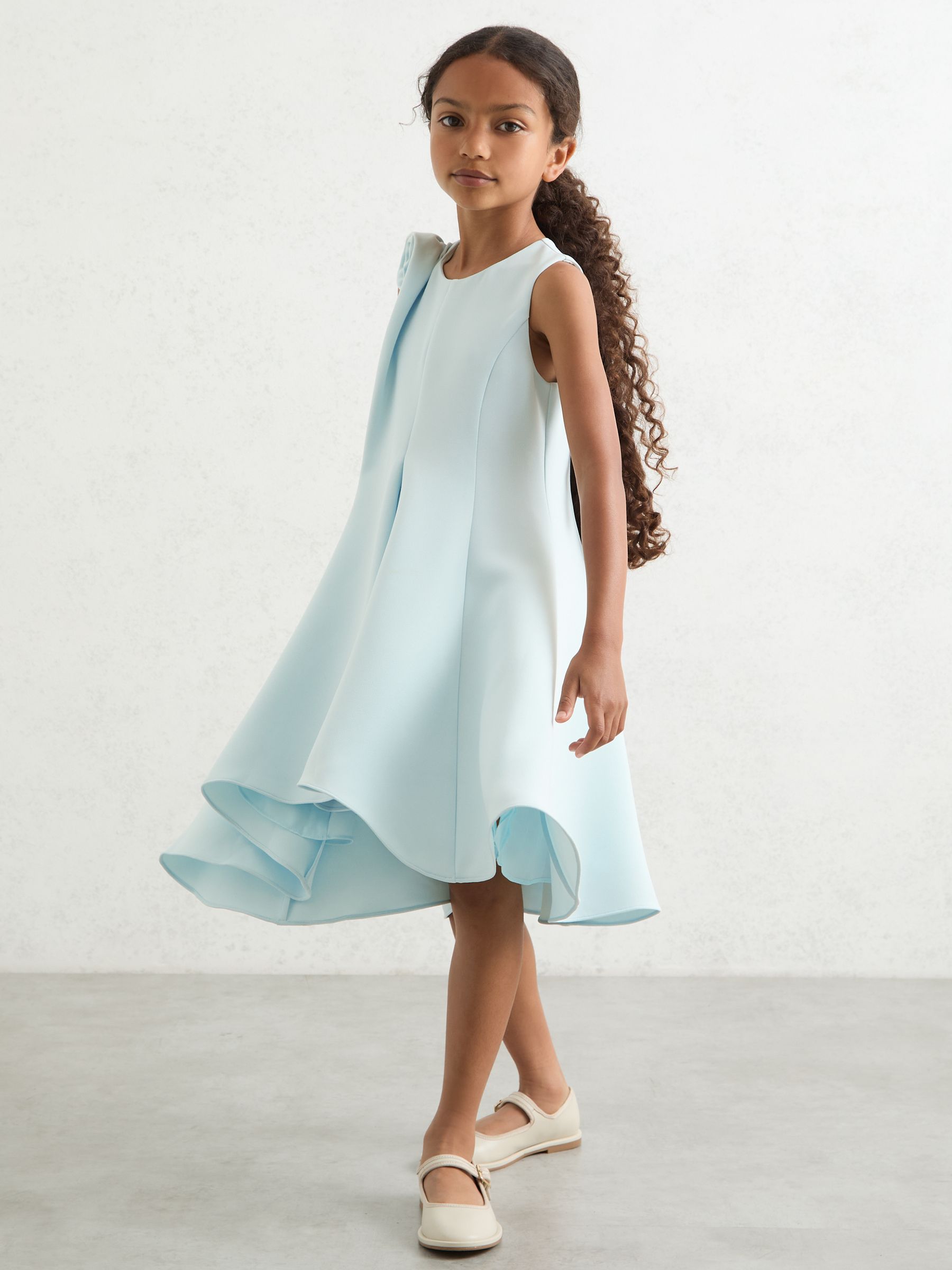 13-14 yrs Flower-Detail Fit-And-Flare Dress in Blue