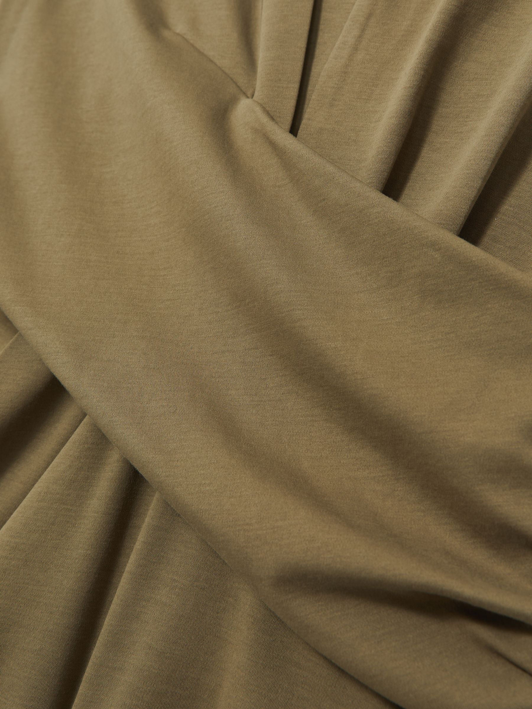 Stretch-Cotton Wrap-Front Collar Top in Khaki Green