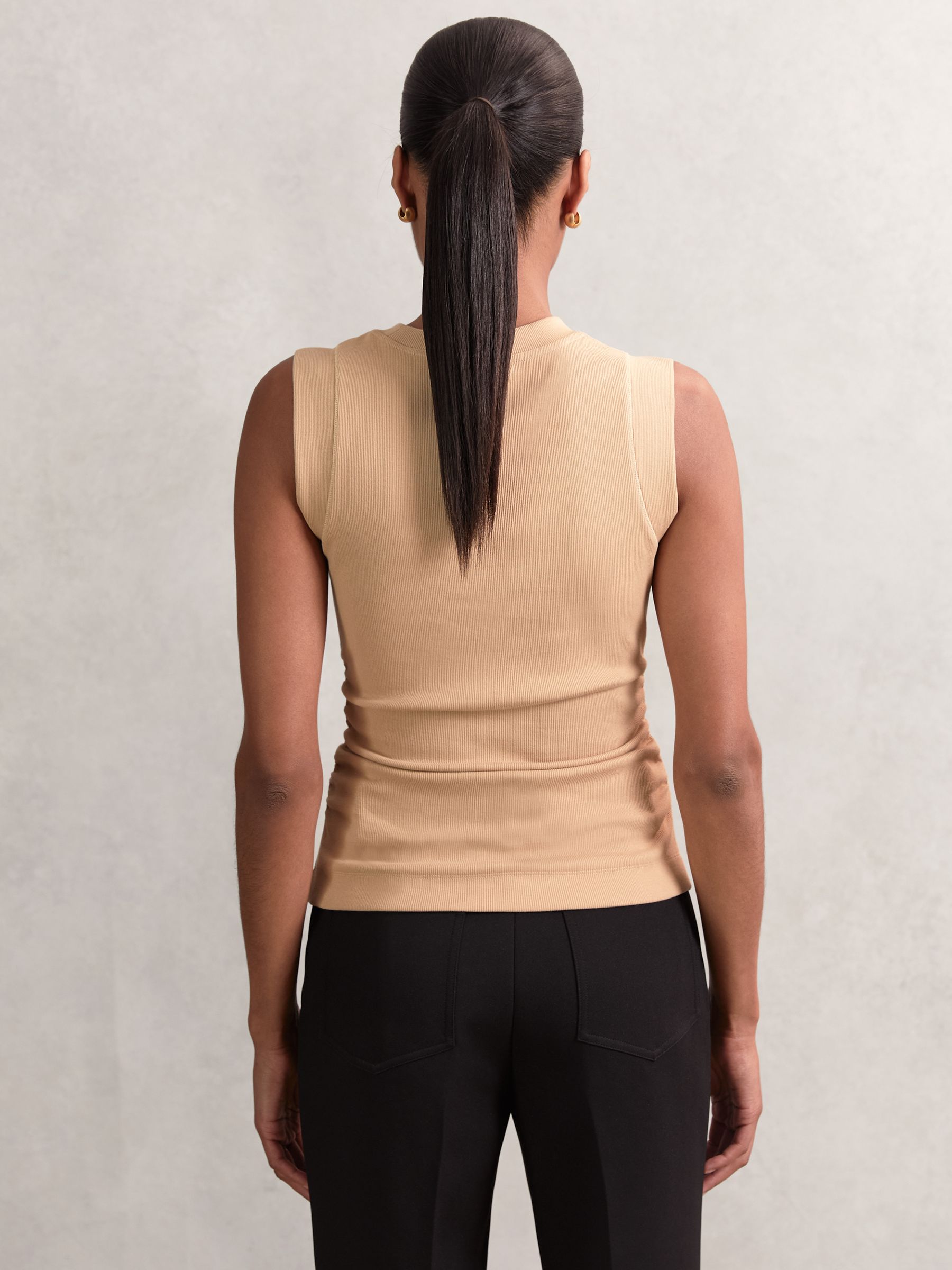 Ribbed Ruched Waist Vest in Camel