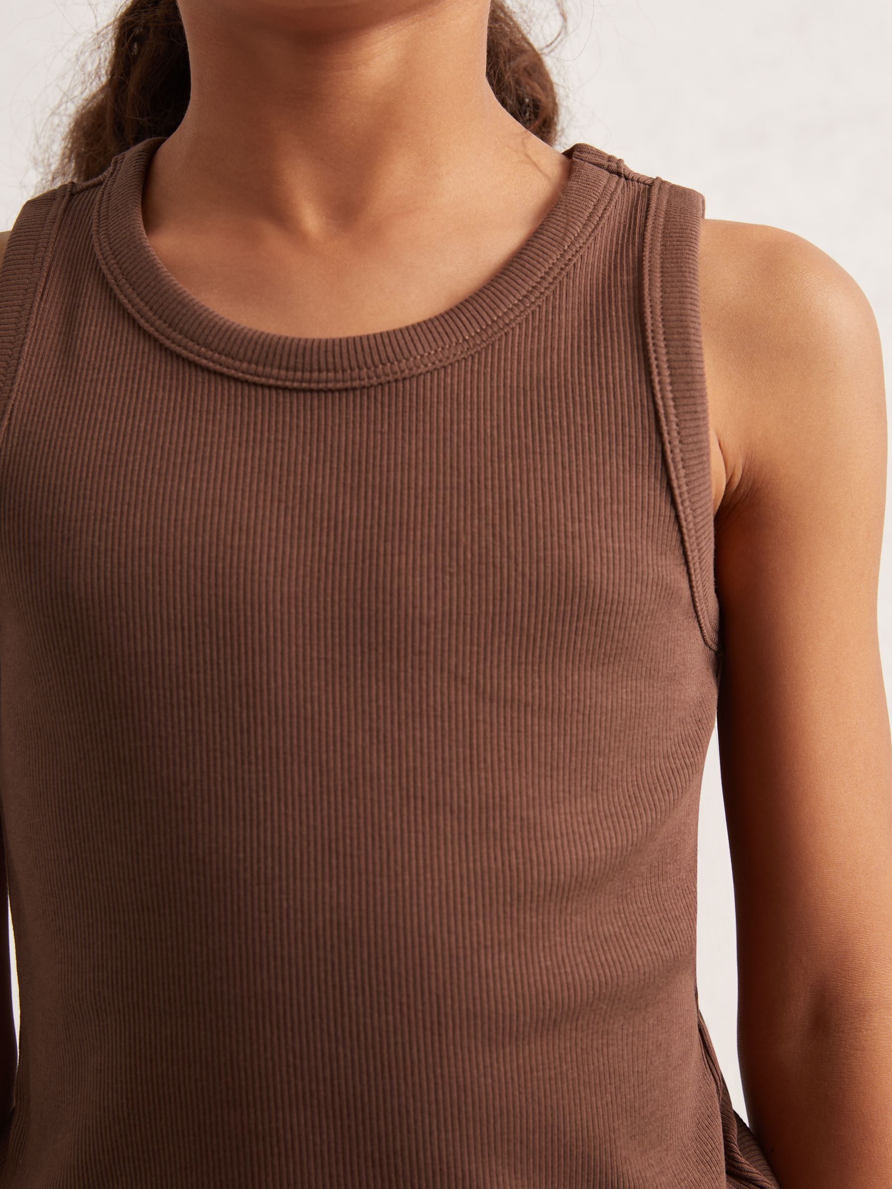 9-13 yrs Stretch-Cotton Ribbed Vest in Chocolate