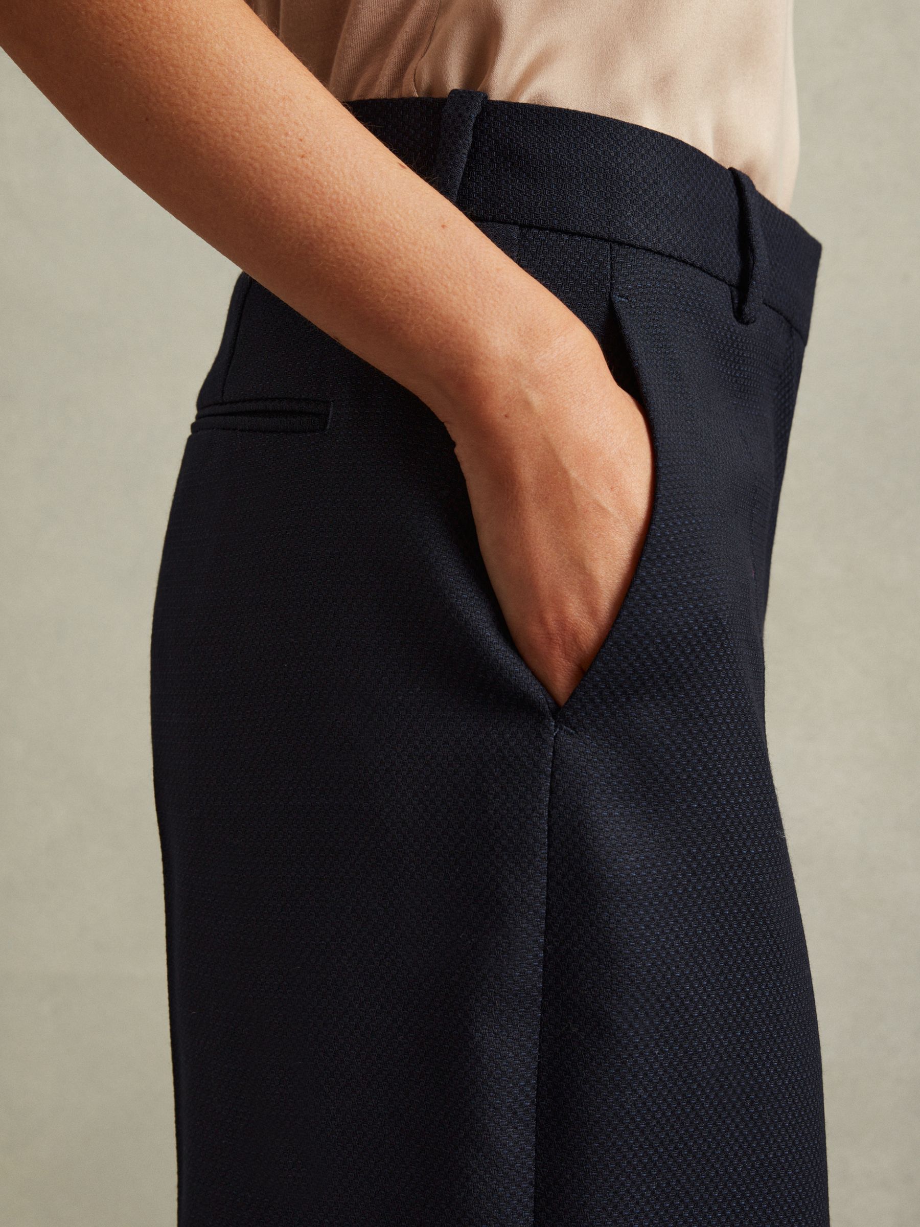 Petite Textured Wide Leg Suit Trousers in Navy