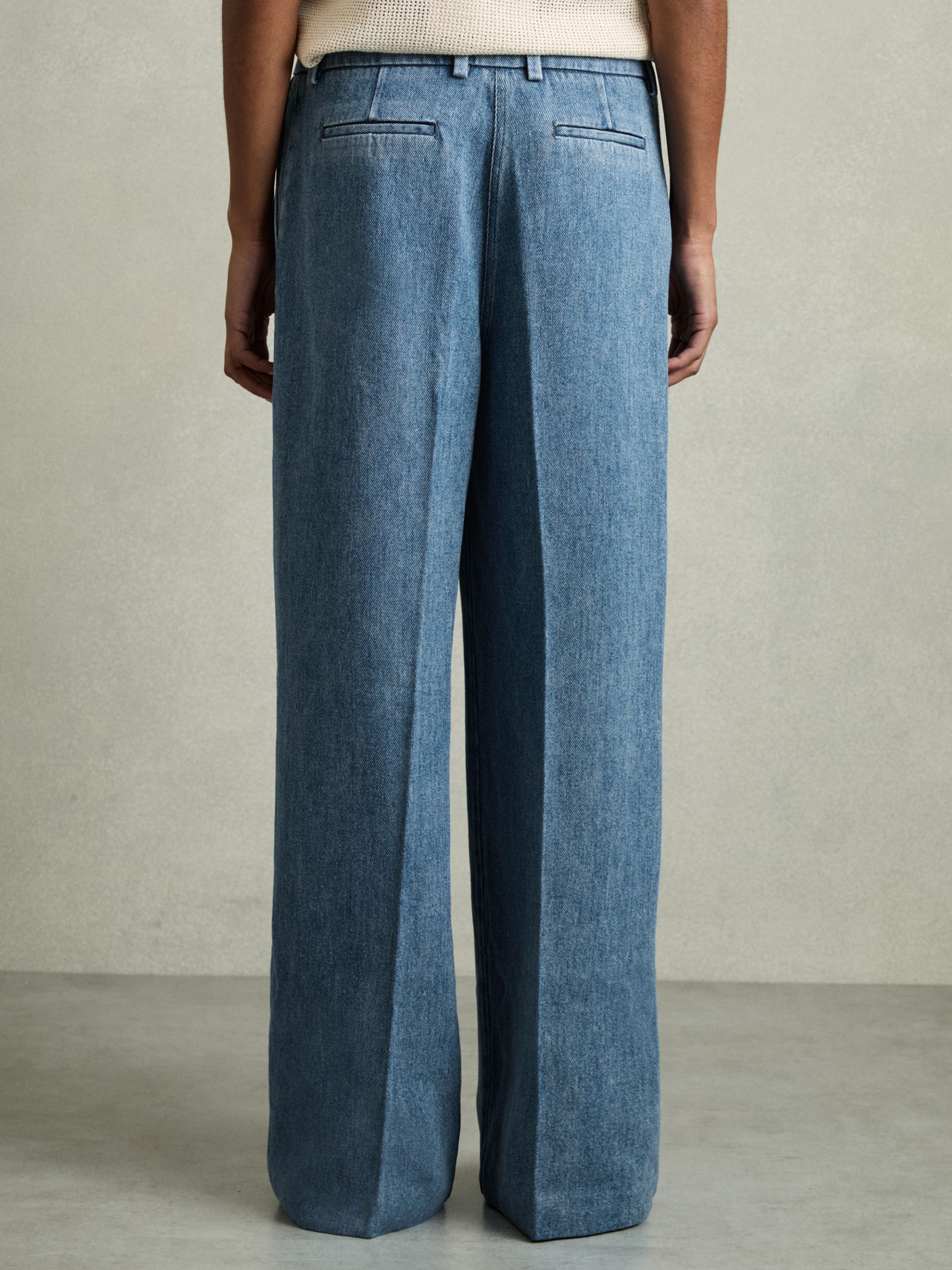 Petite Denim-Look Wide-Leg Trousers in Mid Blue