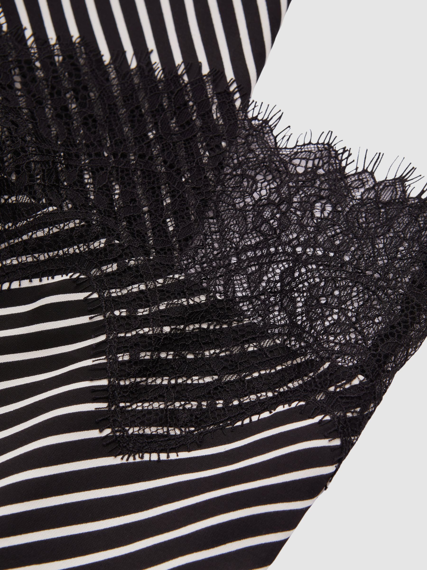 Ivy Black/Ivory Striped Lace Trim Midi Skirt