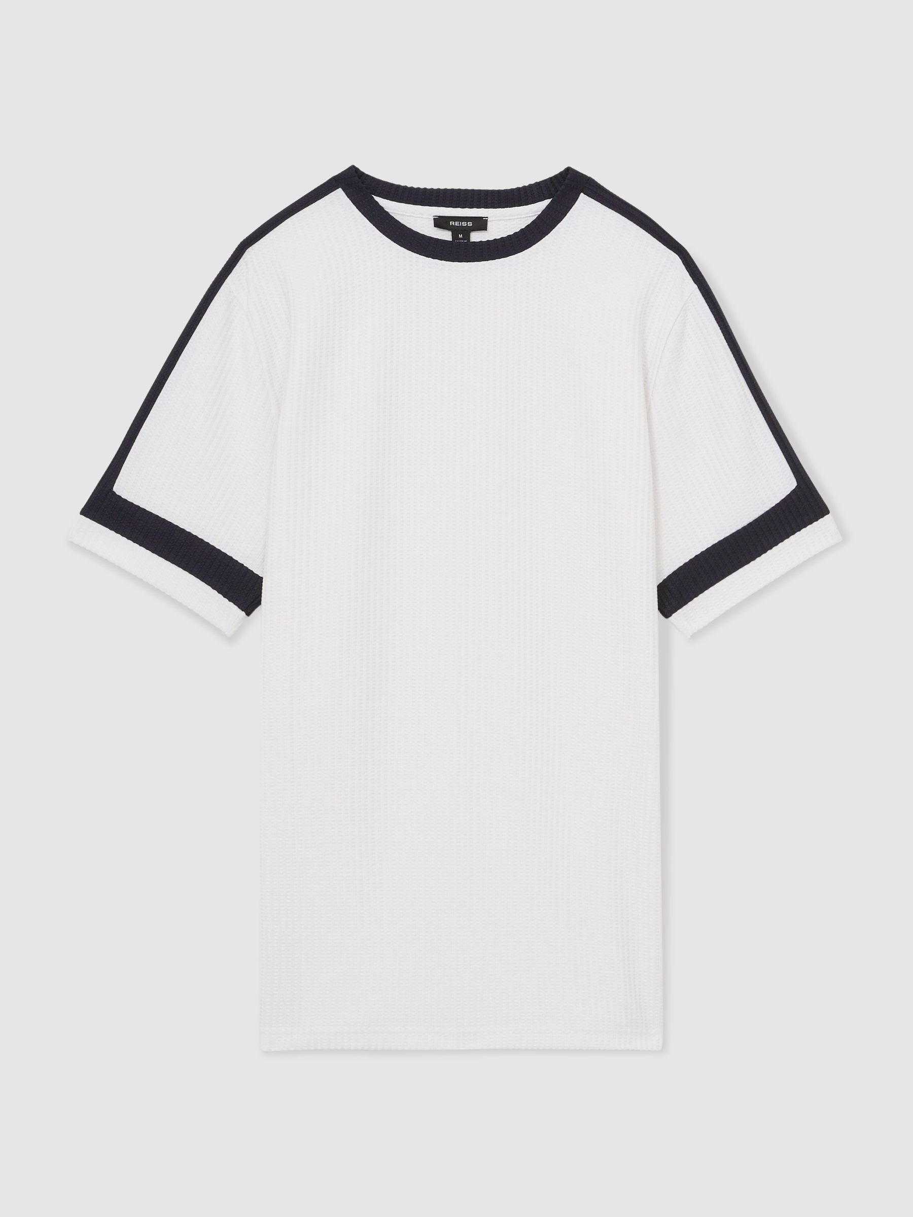 Oversized Textured T-Shirt in White/Navy