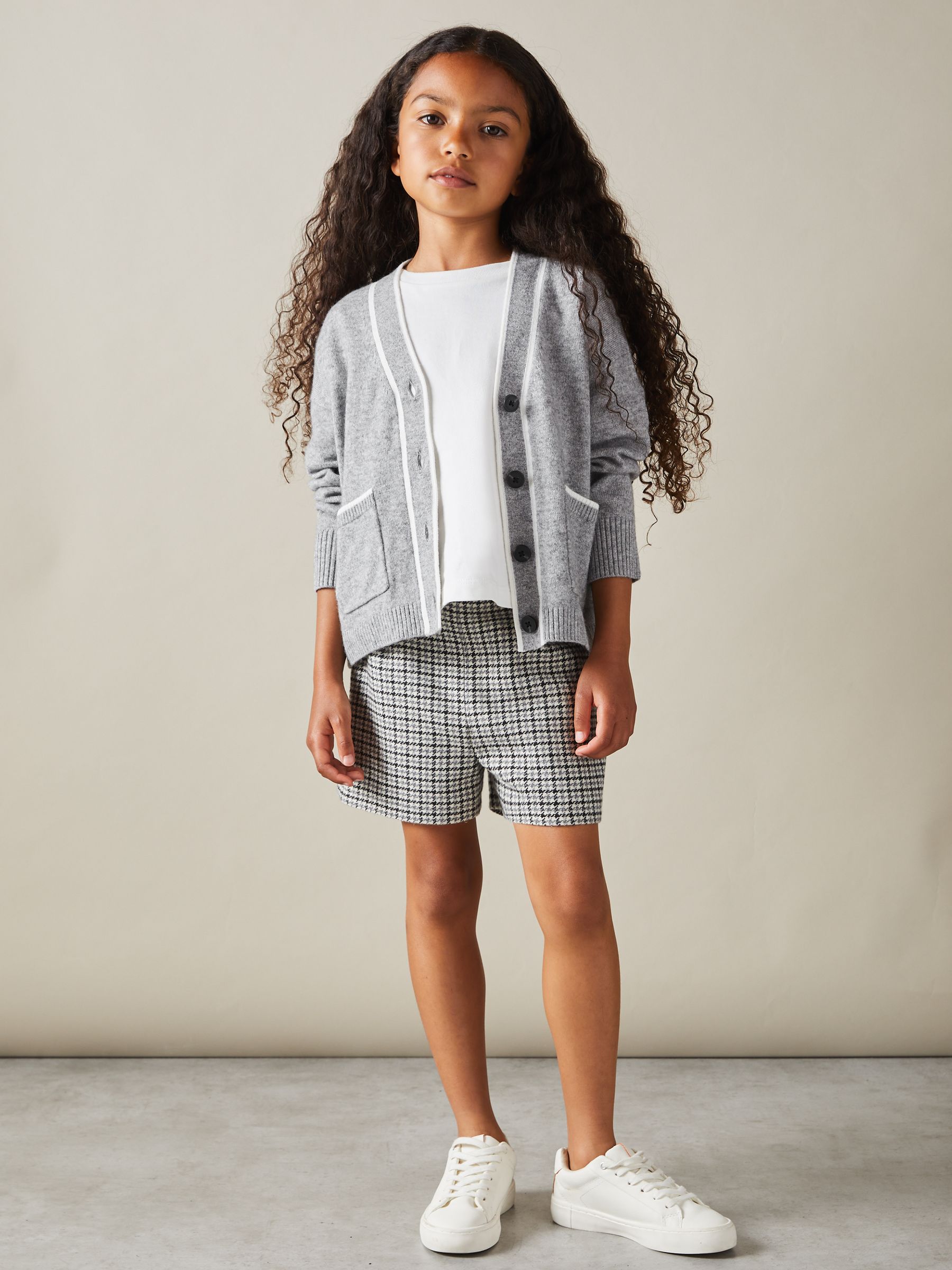 13-14 yrs Wool-Blend Stripe-Detail Cardigan With Cashmere in Grey