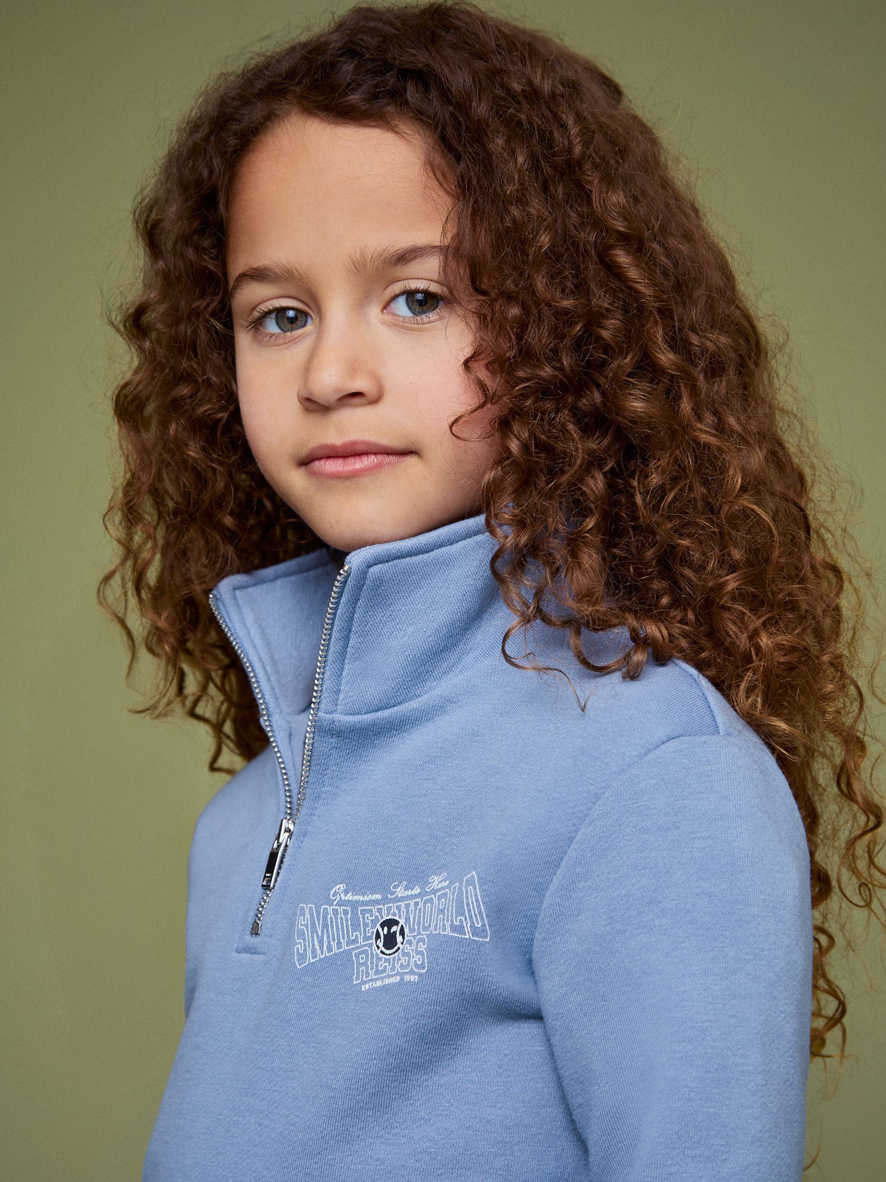 13-14 yrs SmileyWorld | Reiss Half-Zip Sweatshirt Unisex Fit in Blue