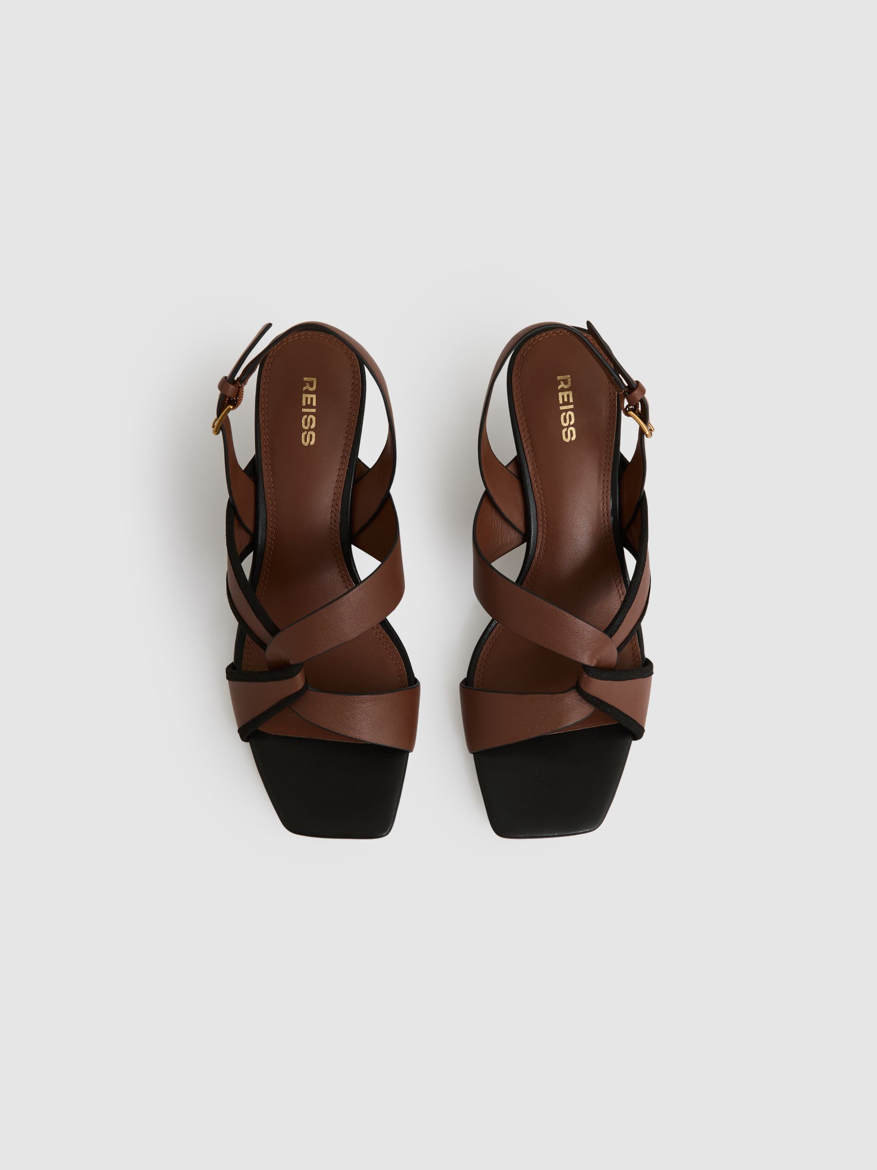 Leather Link-Strap Low-Heel Sandals in Tan