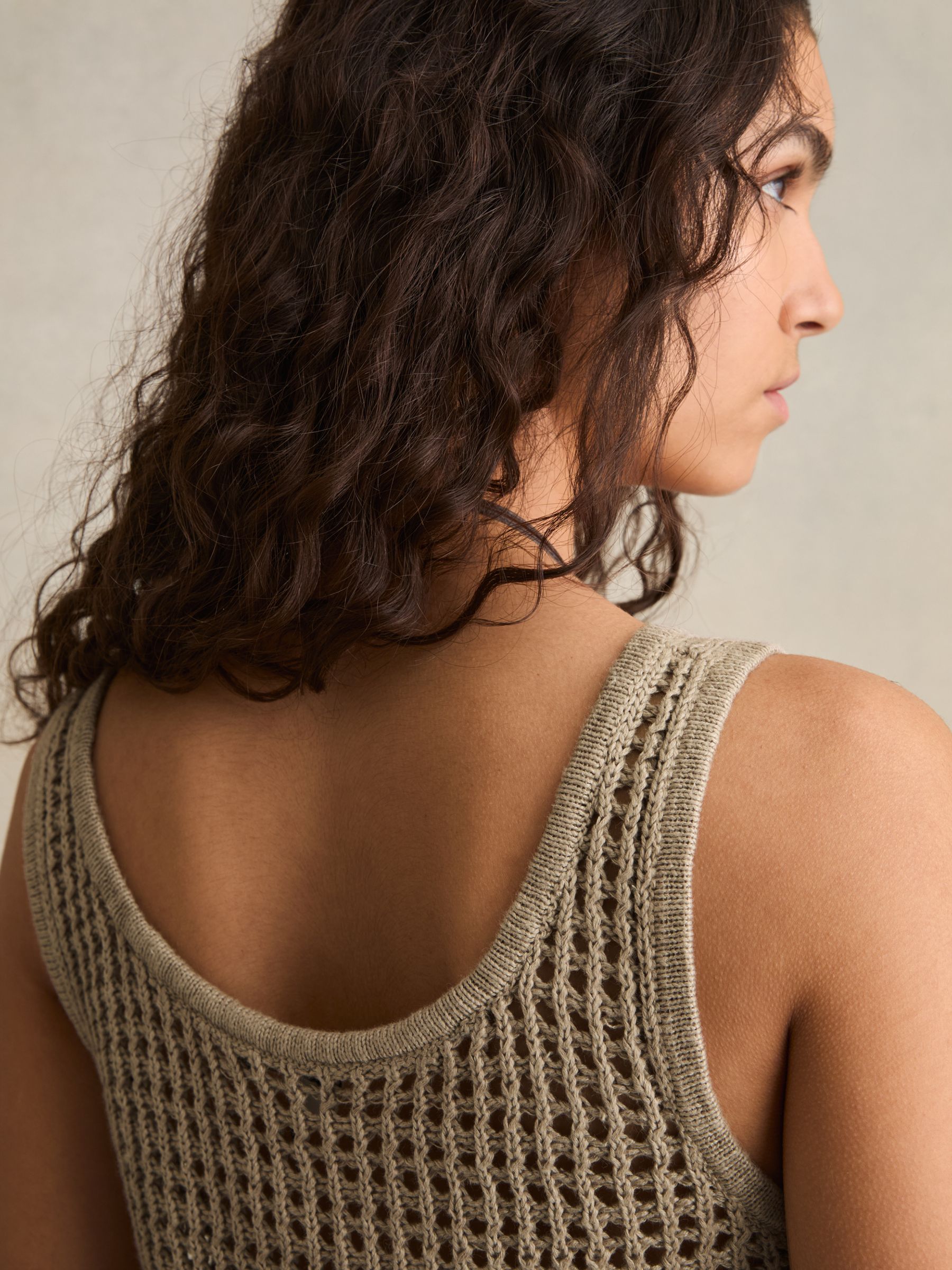 Linen Open Knit Vest in Stone