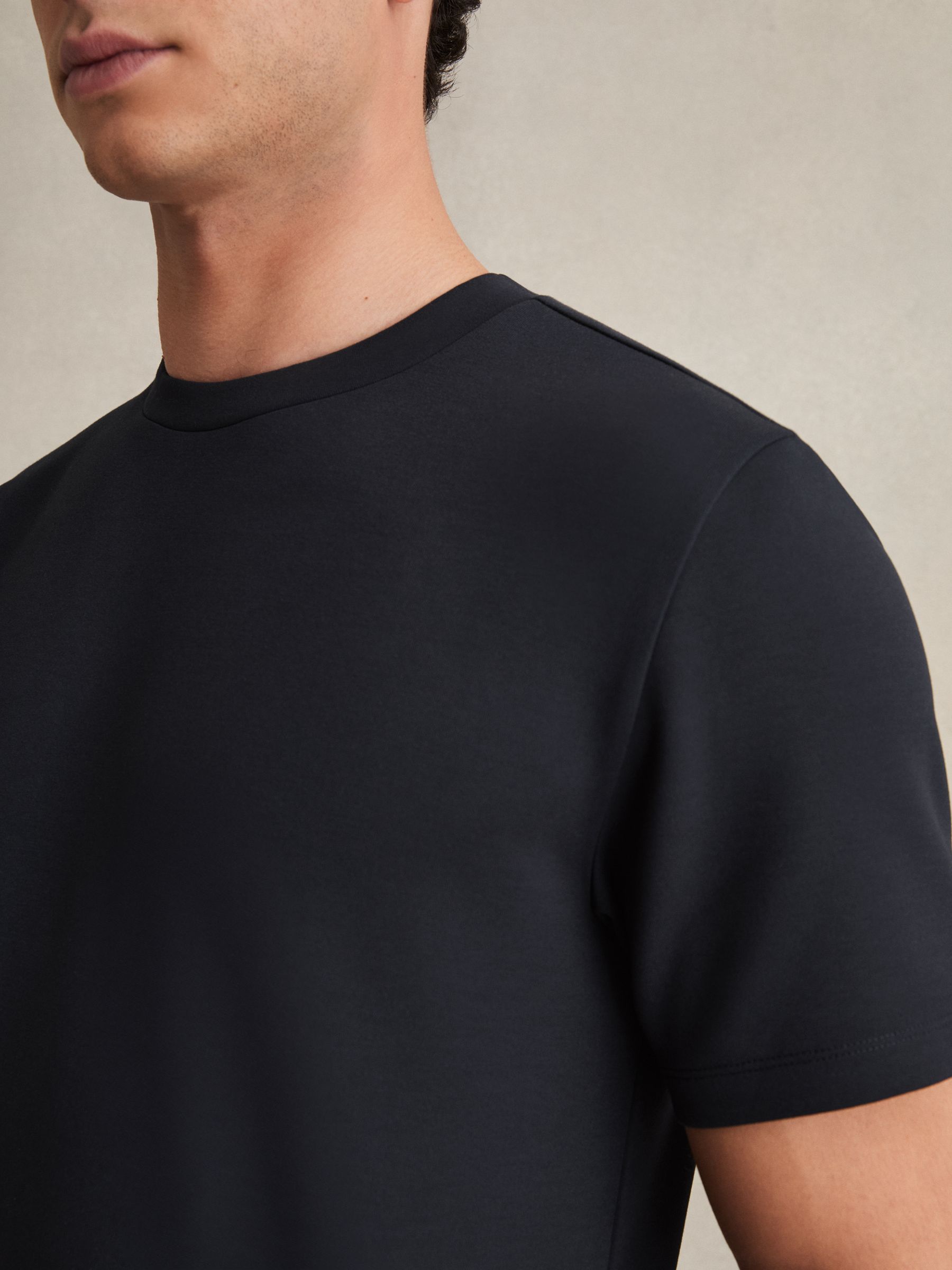 Interlock Jersey Crew Neck T-Shirt in Navy Blue