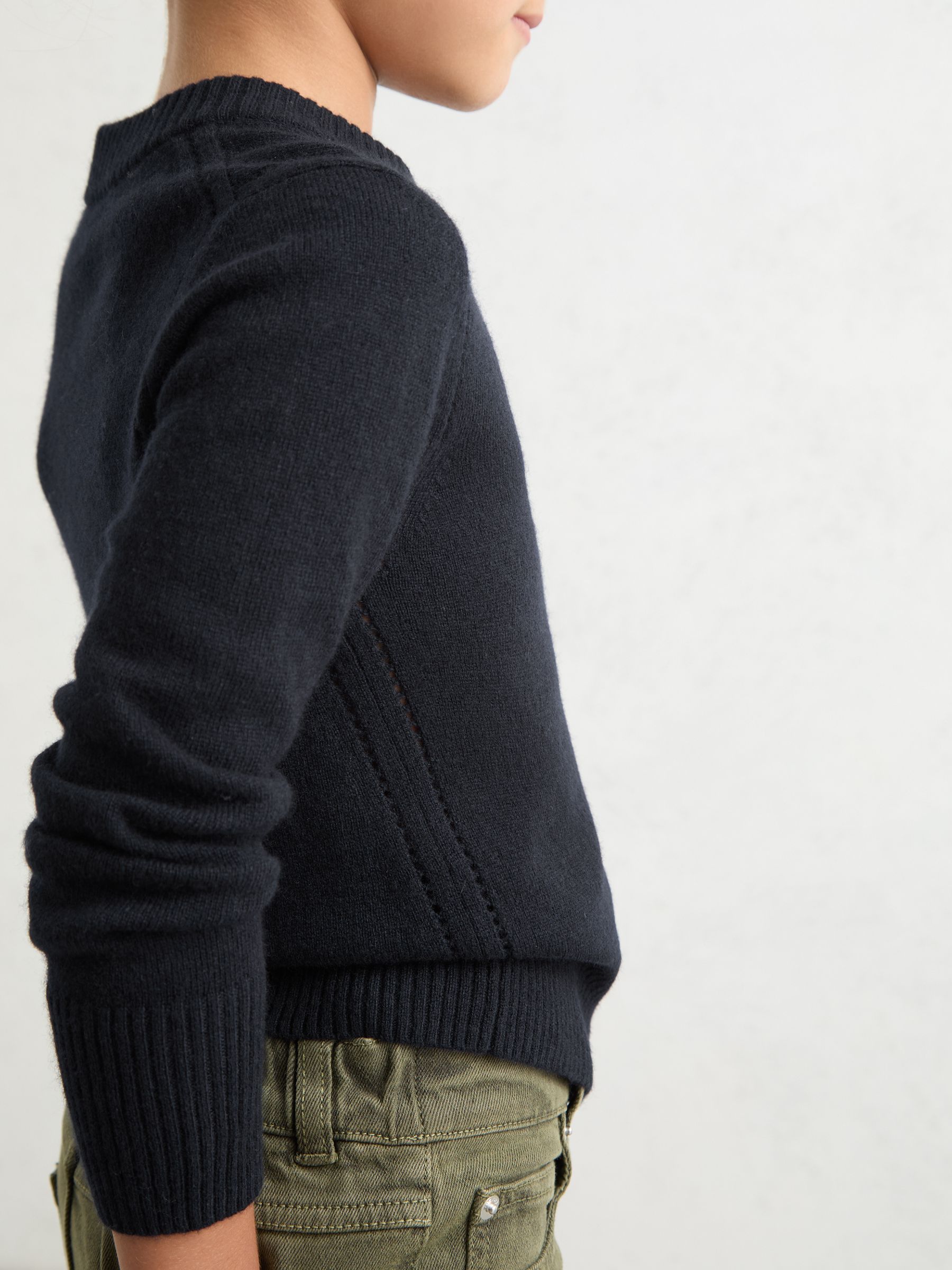9-13 yrs Wool-Blend Open-Stitch Jumper with Cashmere in Navy