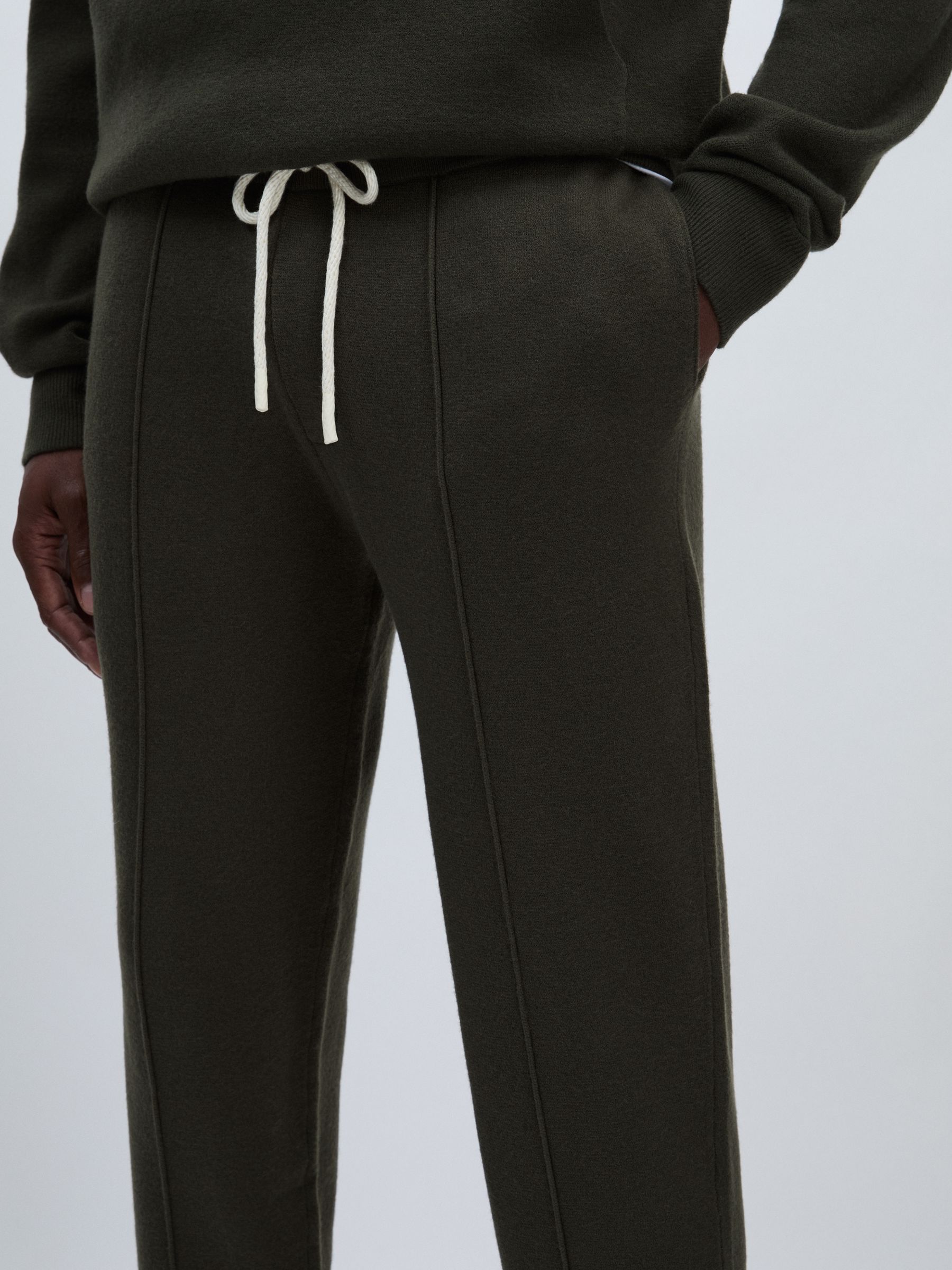 Paige Compact-Knit Drawstring Trousers in Khaki
